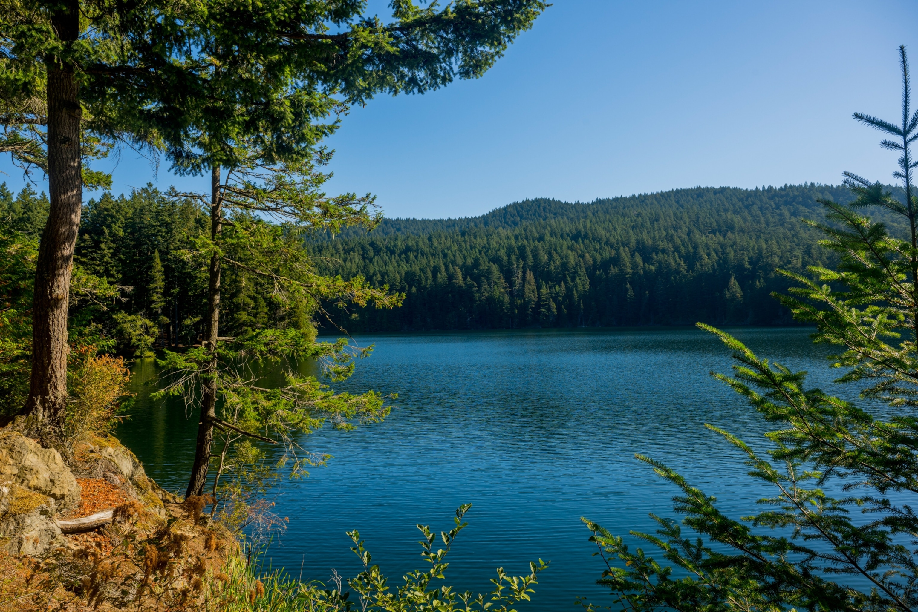 View of Mountain Lake in the Moran State Park on Orcas Island, San Juan Islands in Washington State, United States.