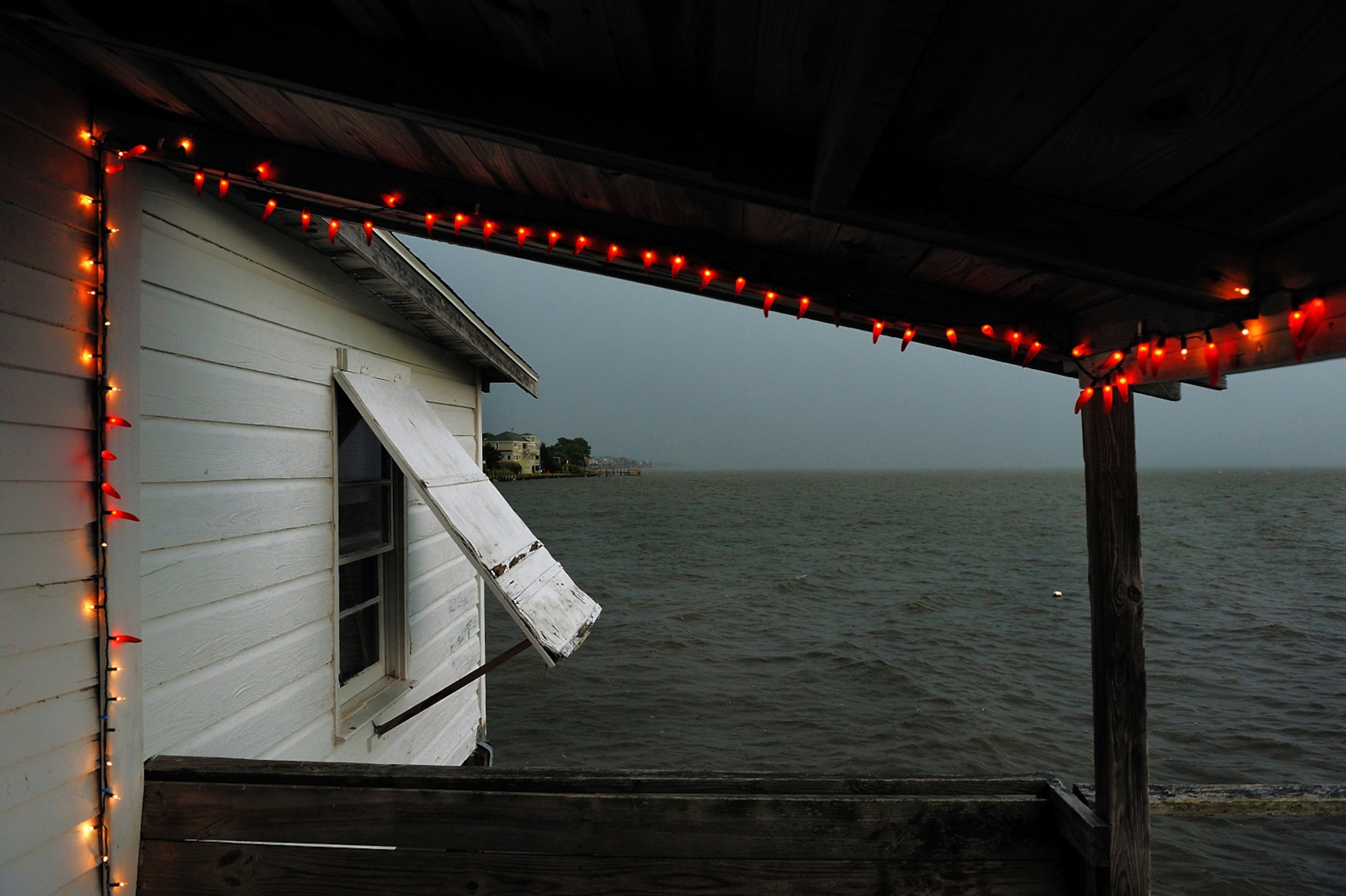 the view from a porch on Roanoke Sound