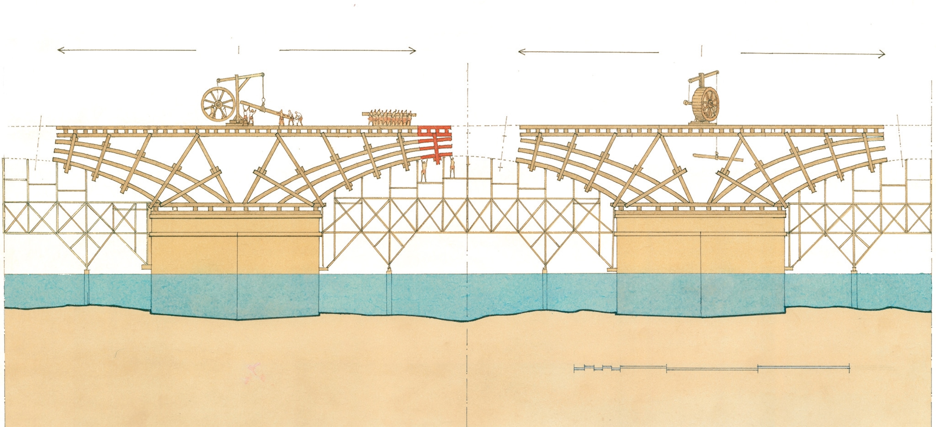 An illustration of the arches of the Danube bridge.