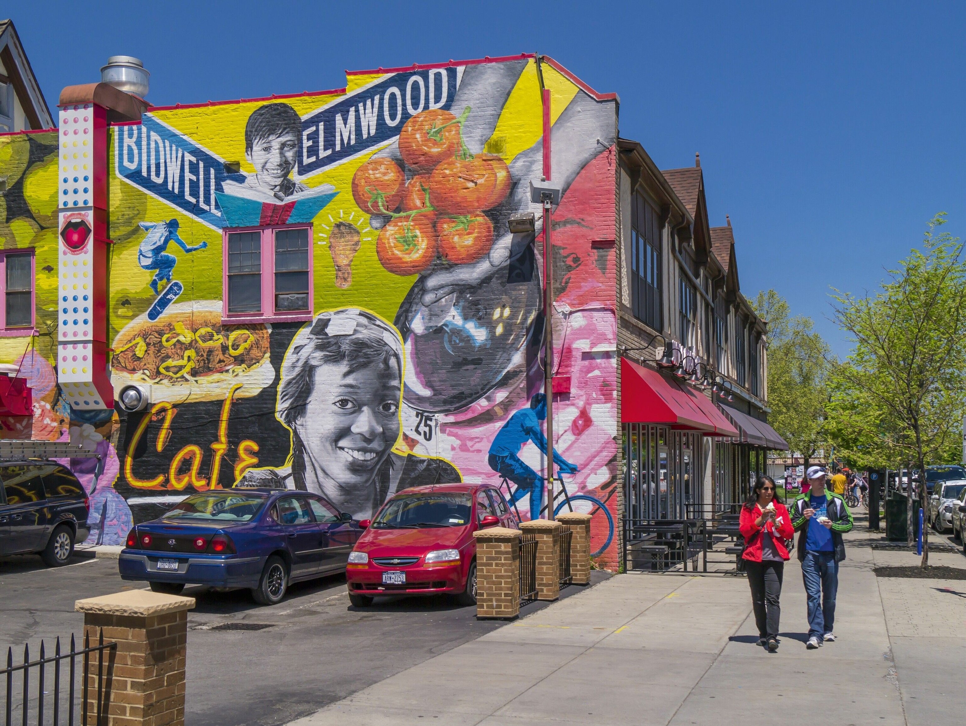 A colourful mural on Elmwood Avenue.