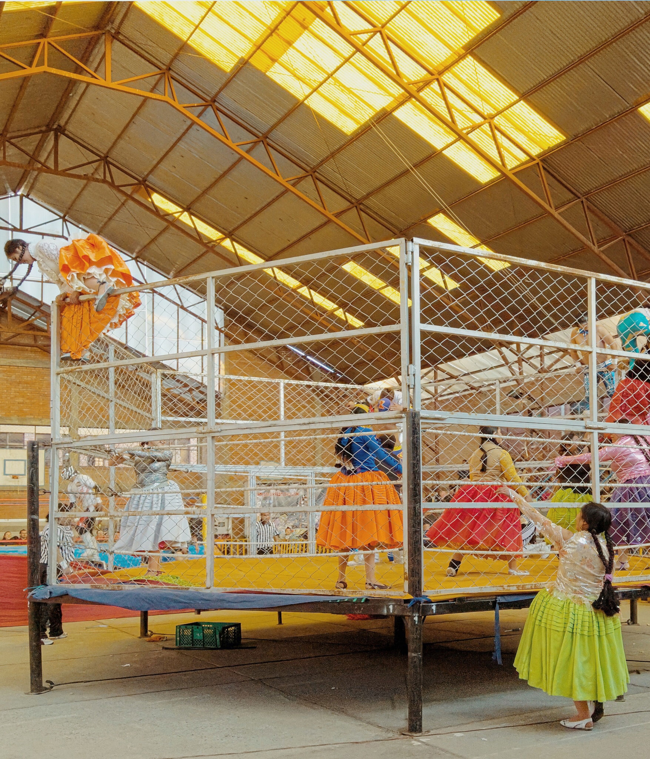 an indigenous woman wrestling in Bolivia