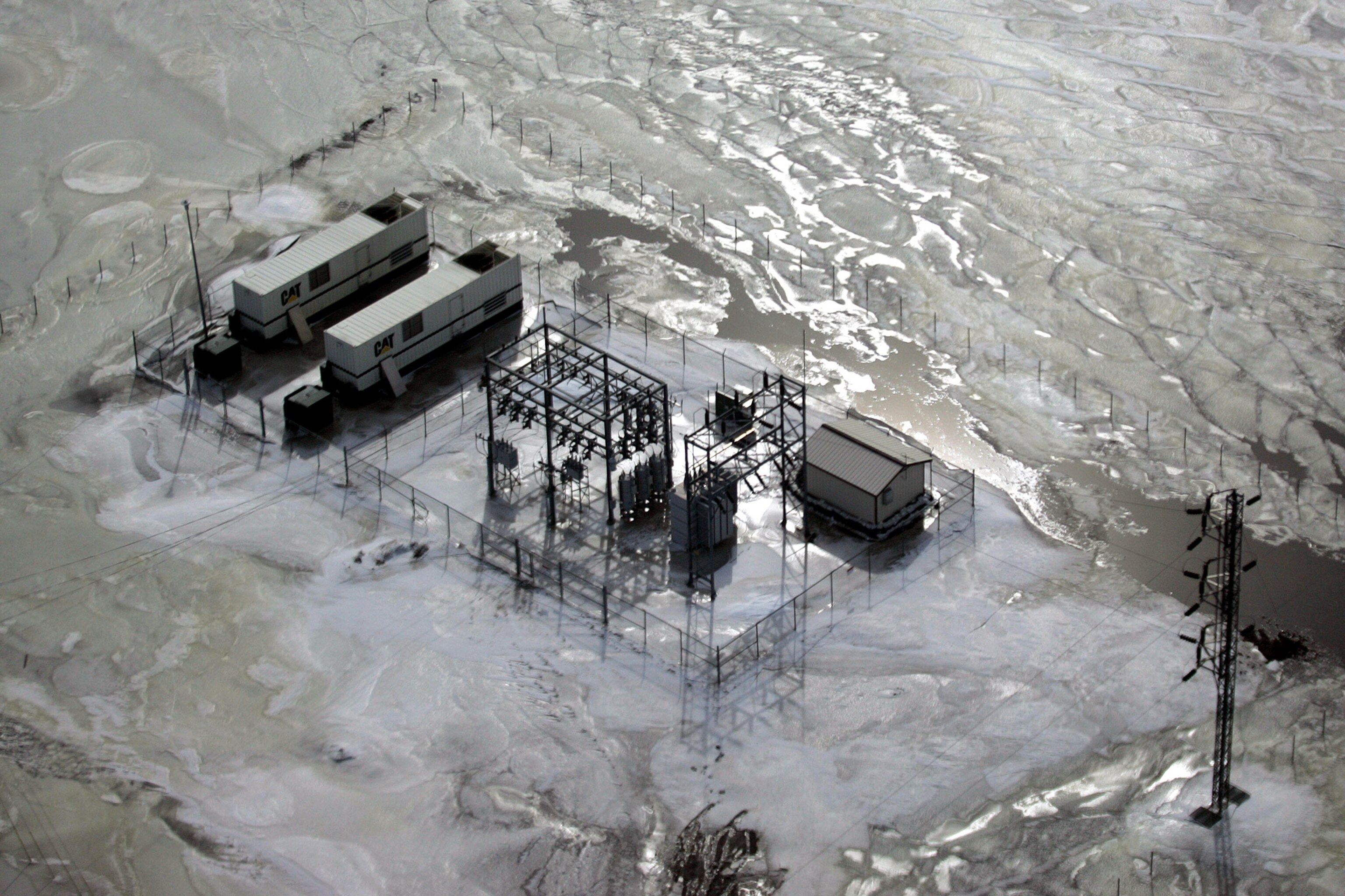 Flooding at an electrical power station near Fargo, North Dakota.