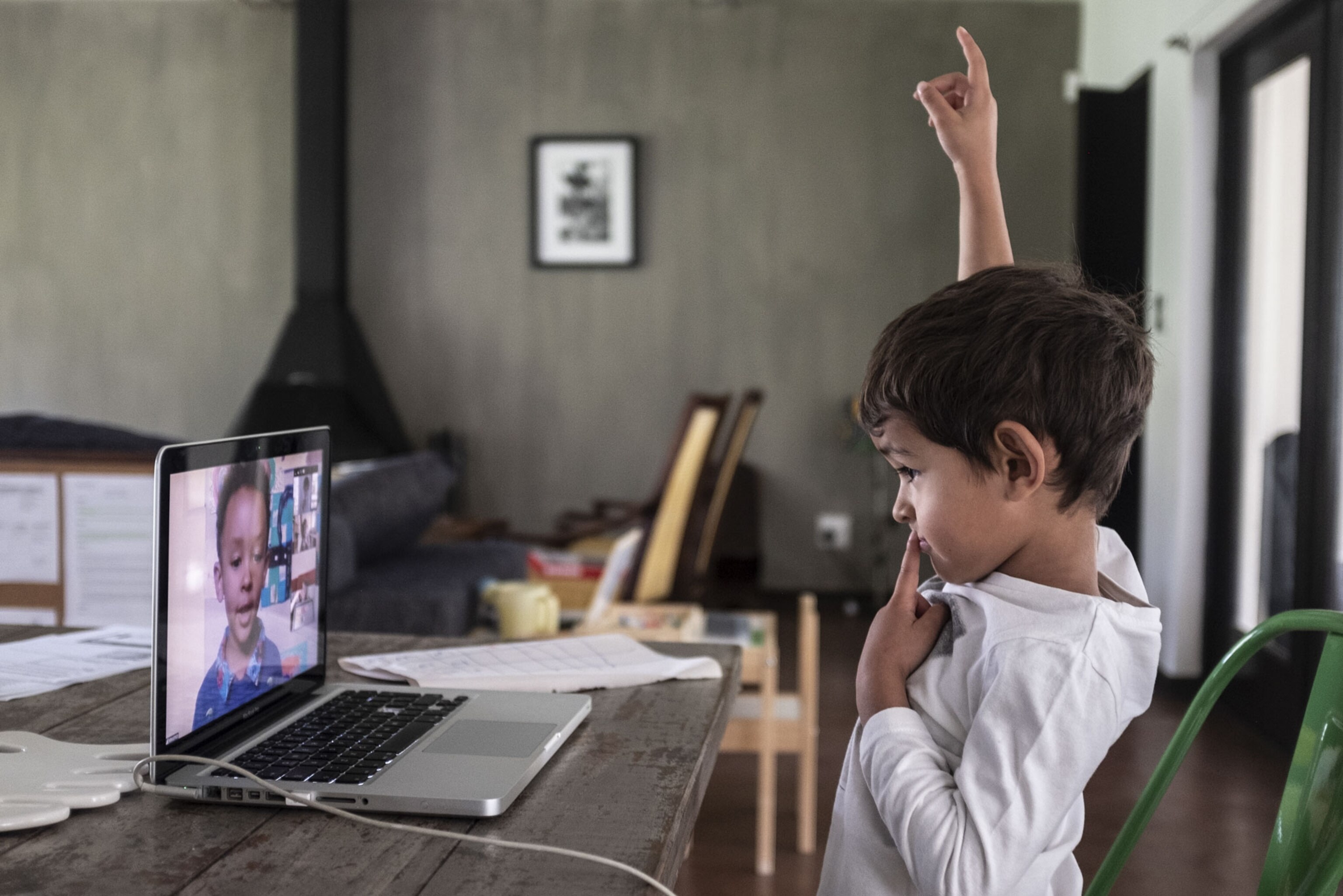 a child participating in a virtual classroom