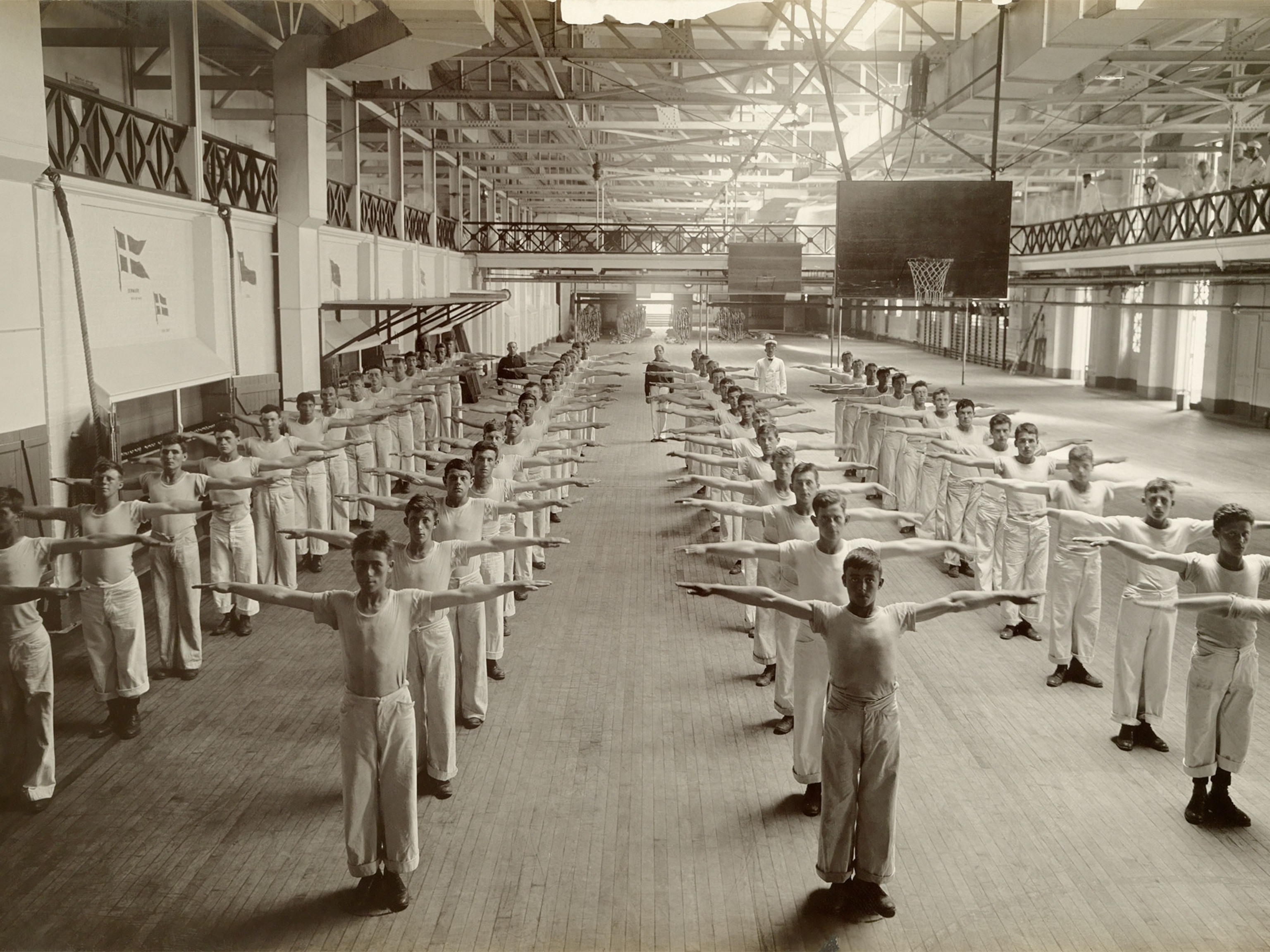boys training to be sailors at a Naval Training School in 1917