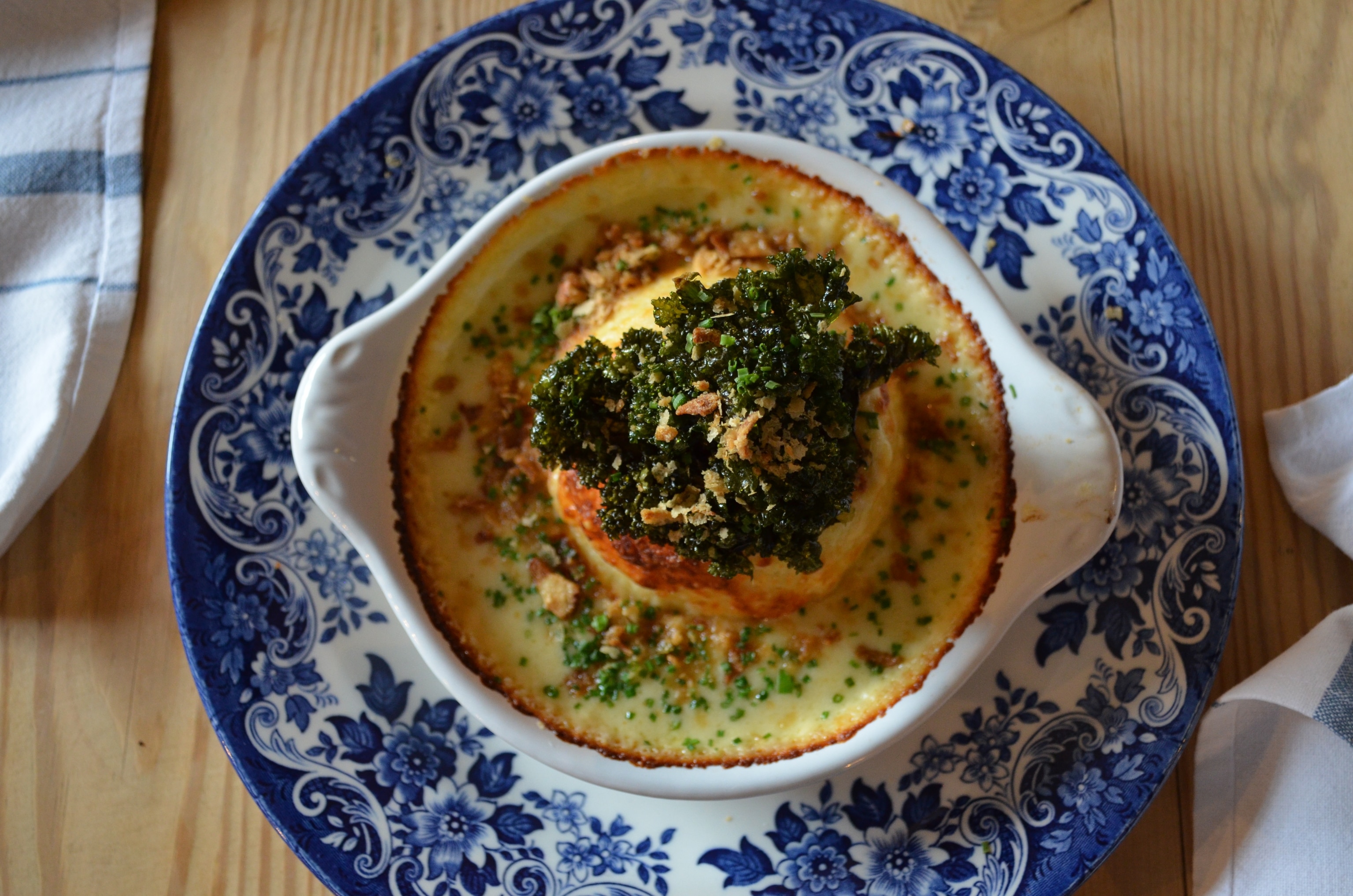 closeup of food on a blue plate