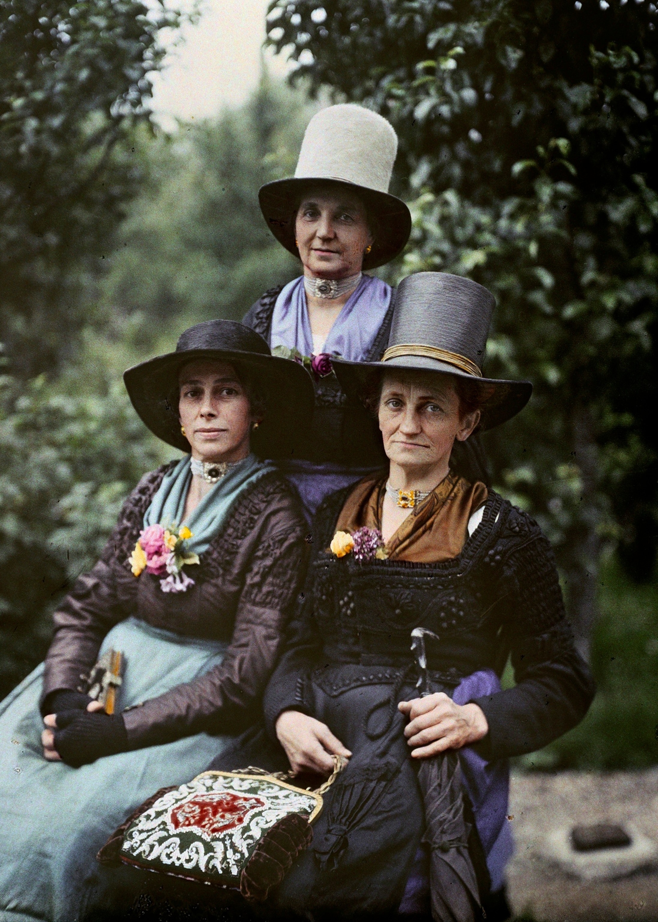 An Autochrome features women living in an Alpine village