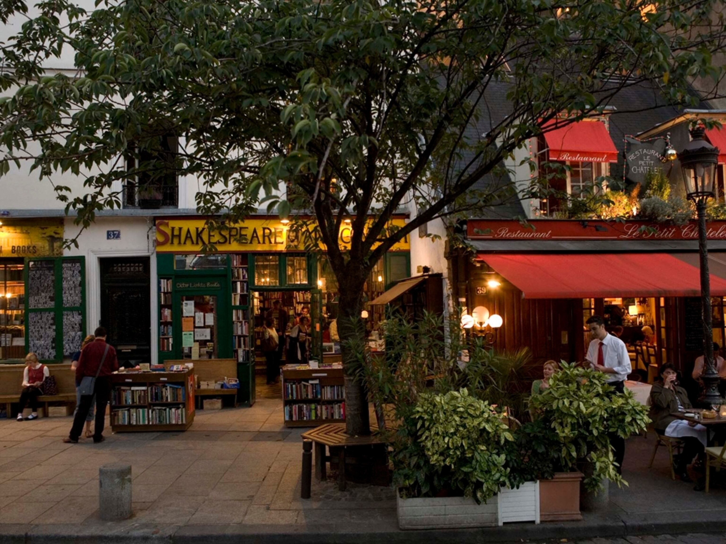 Outside bookstore and restaurant, Paris, France
