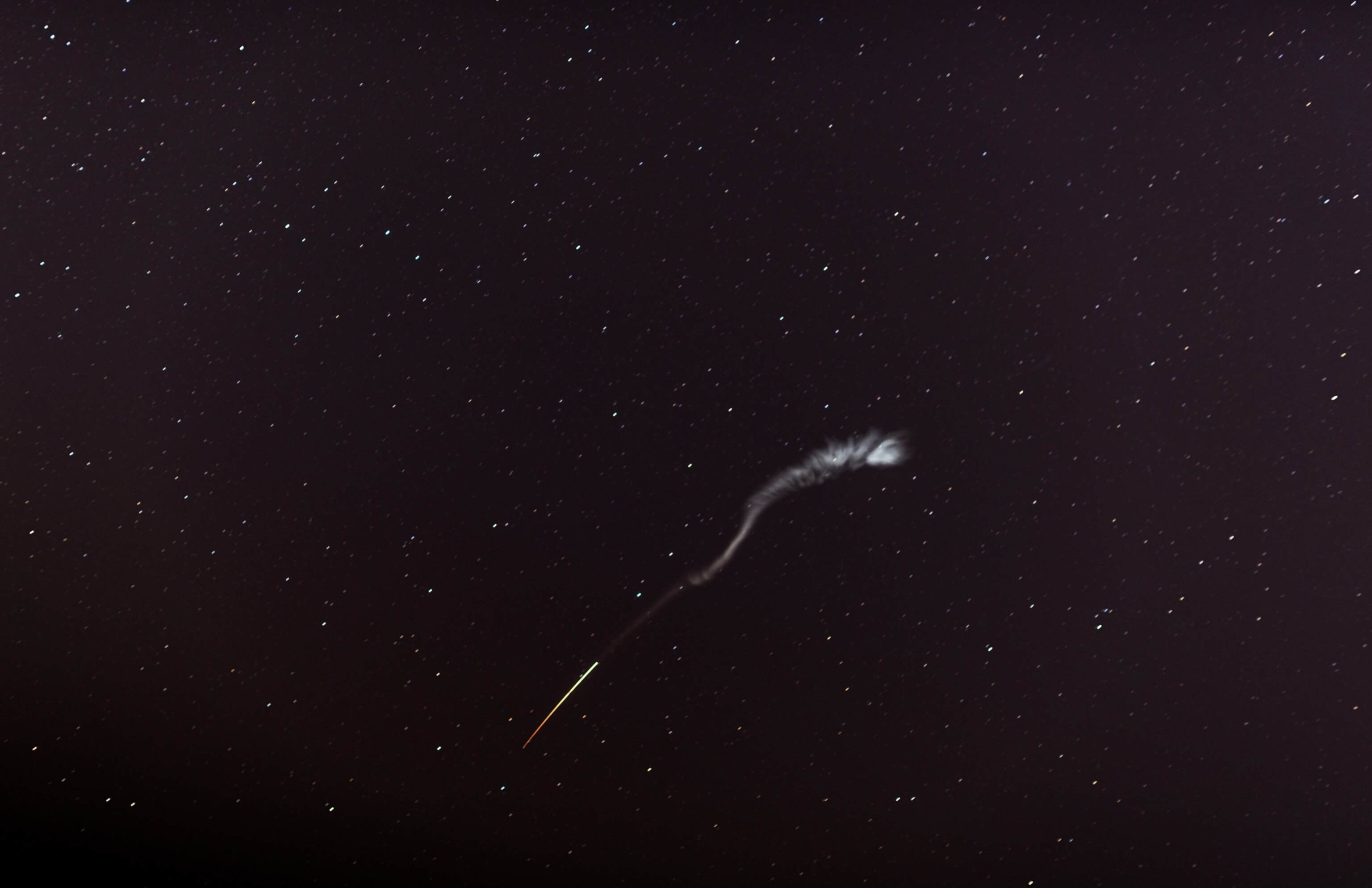 plume from rocket stage burnout above Ocean City, Maryland