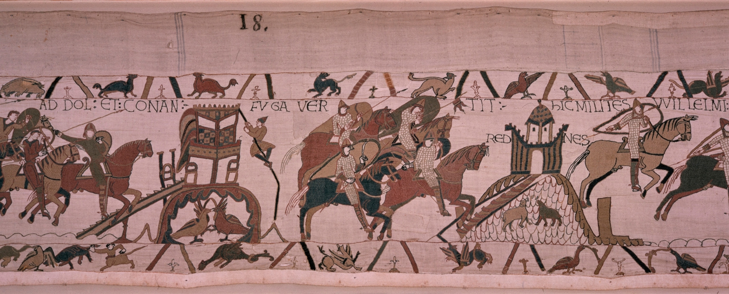 Scene from tapestry in which Harold and William corner their enemy.