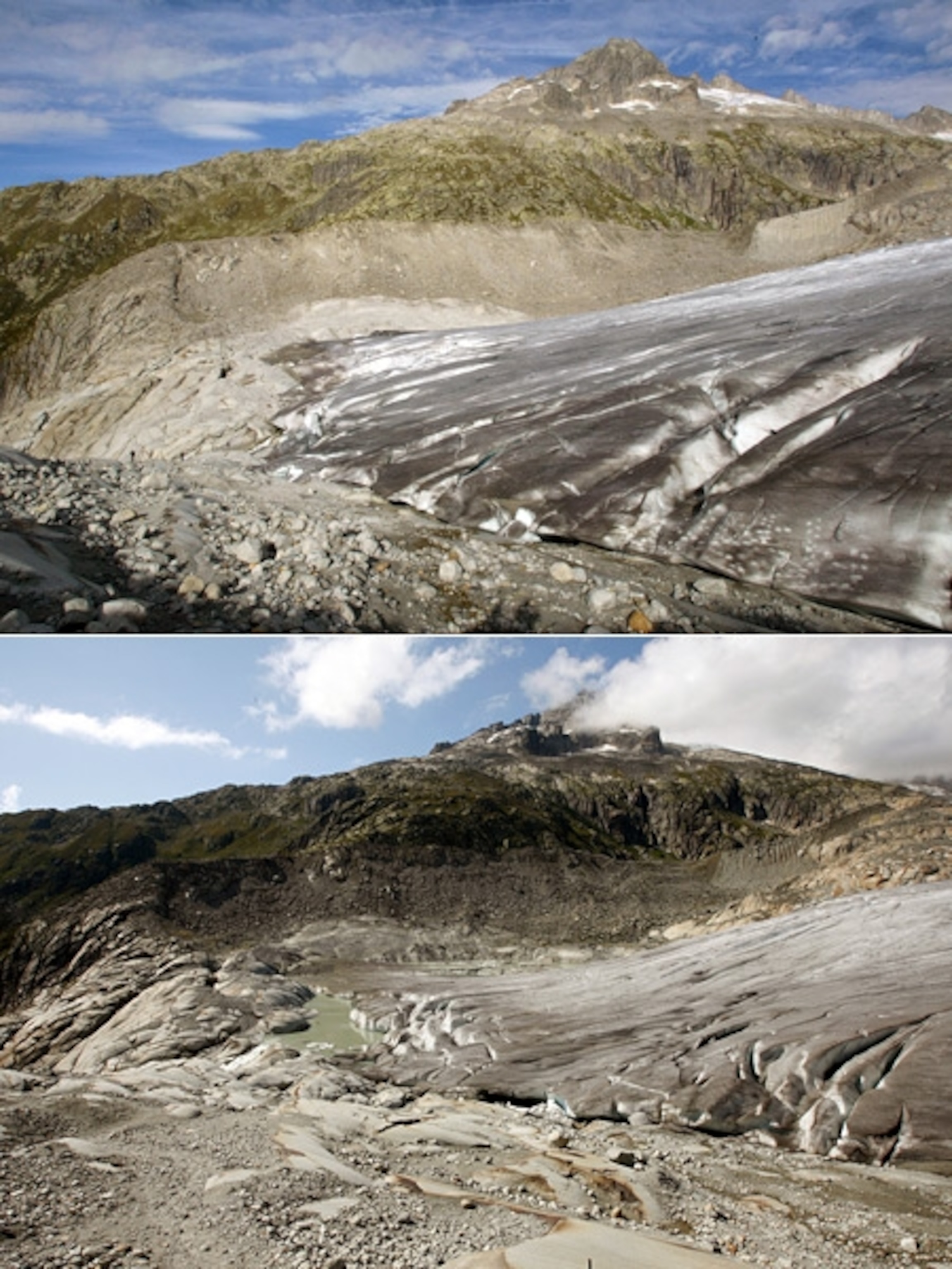 A before-and-after picture of the shrinking Rhone glacier for World Water Day pictures gallery