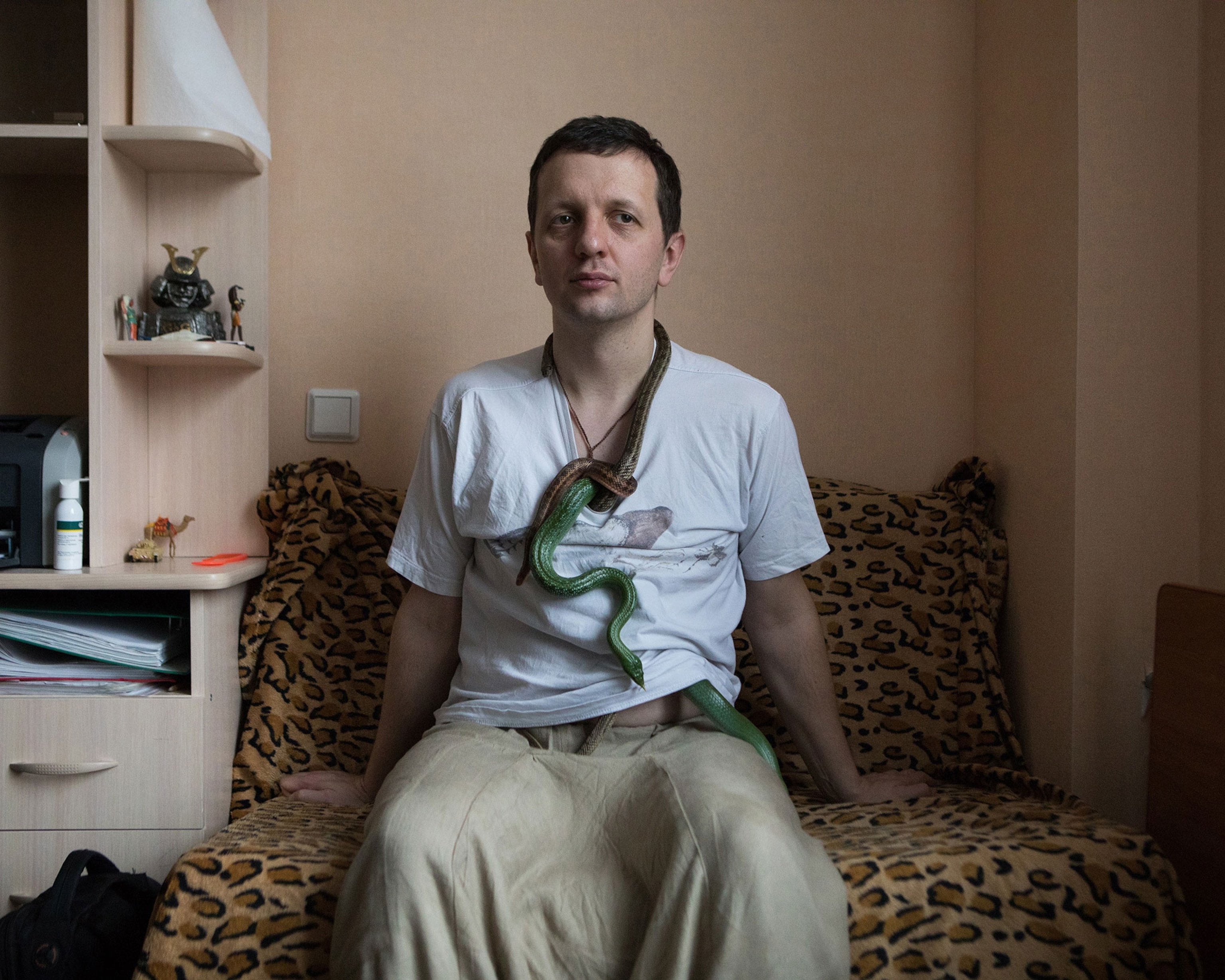 Alexander Kulakov with three out of his seven snakes