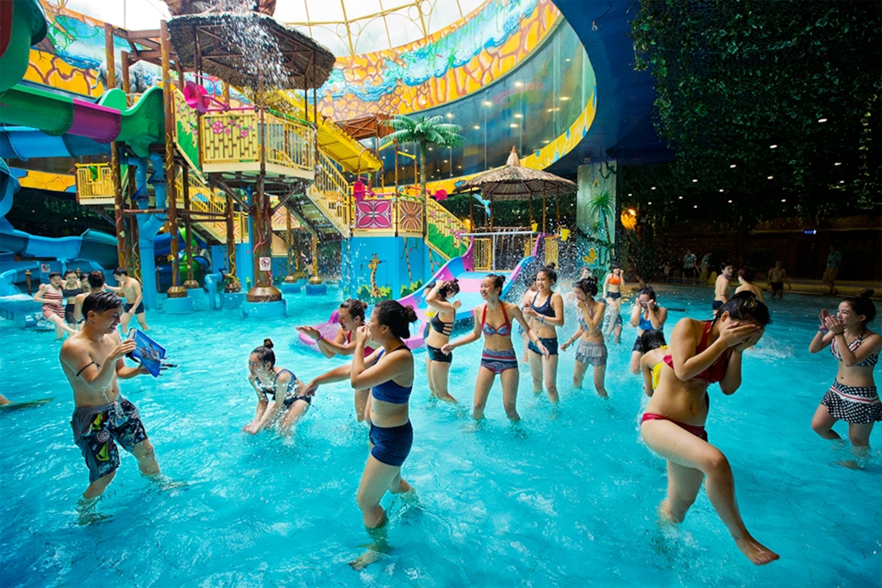guests playing at the Vinpearl Water Park Royal City in Hanoi, Vietnam
