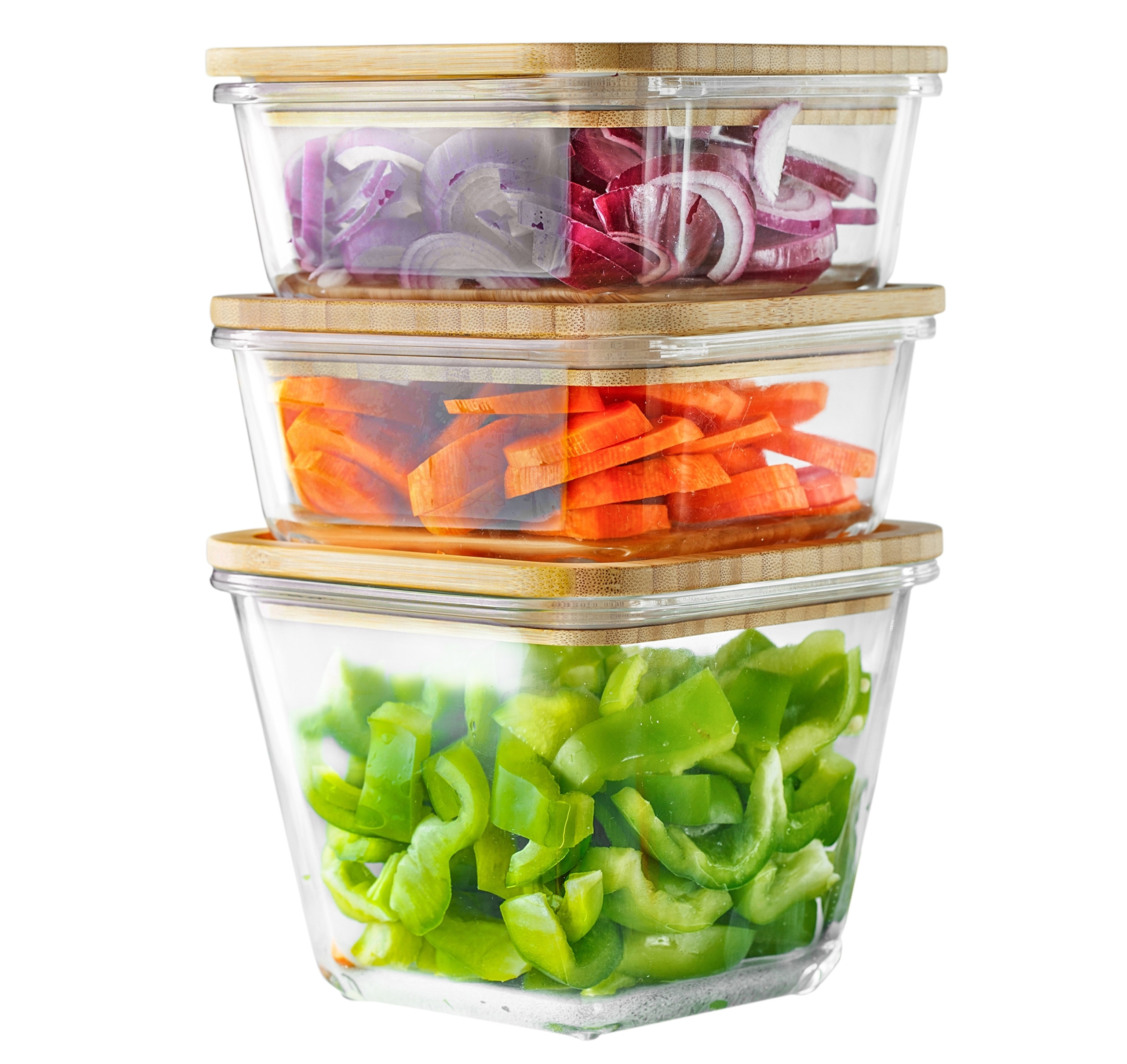 Picture of three plastic containers with food.