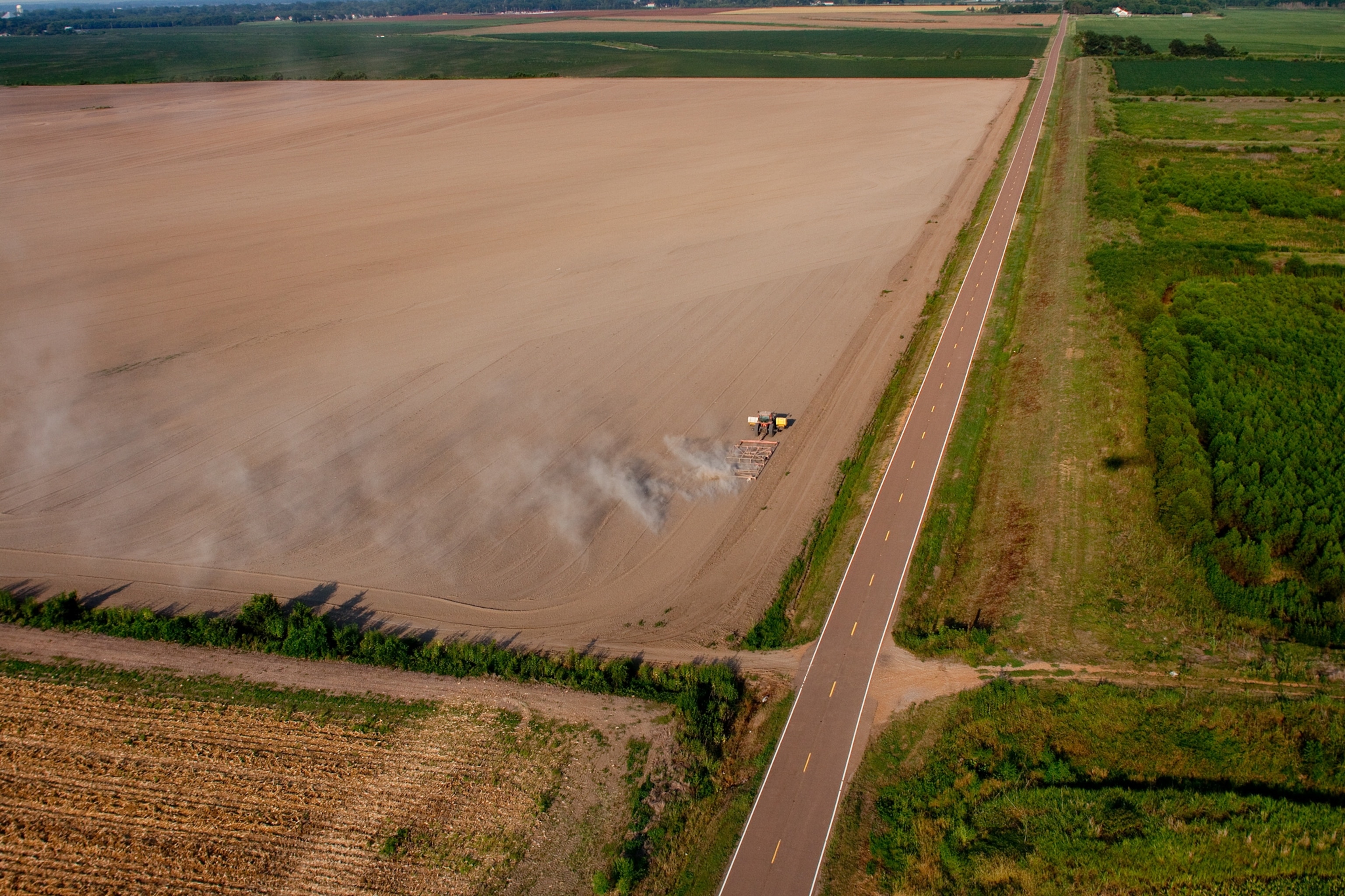 Aerial photo of farm in Arkansas during a drought in 2012.