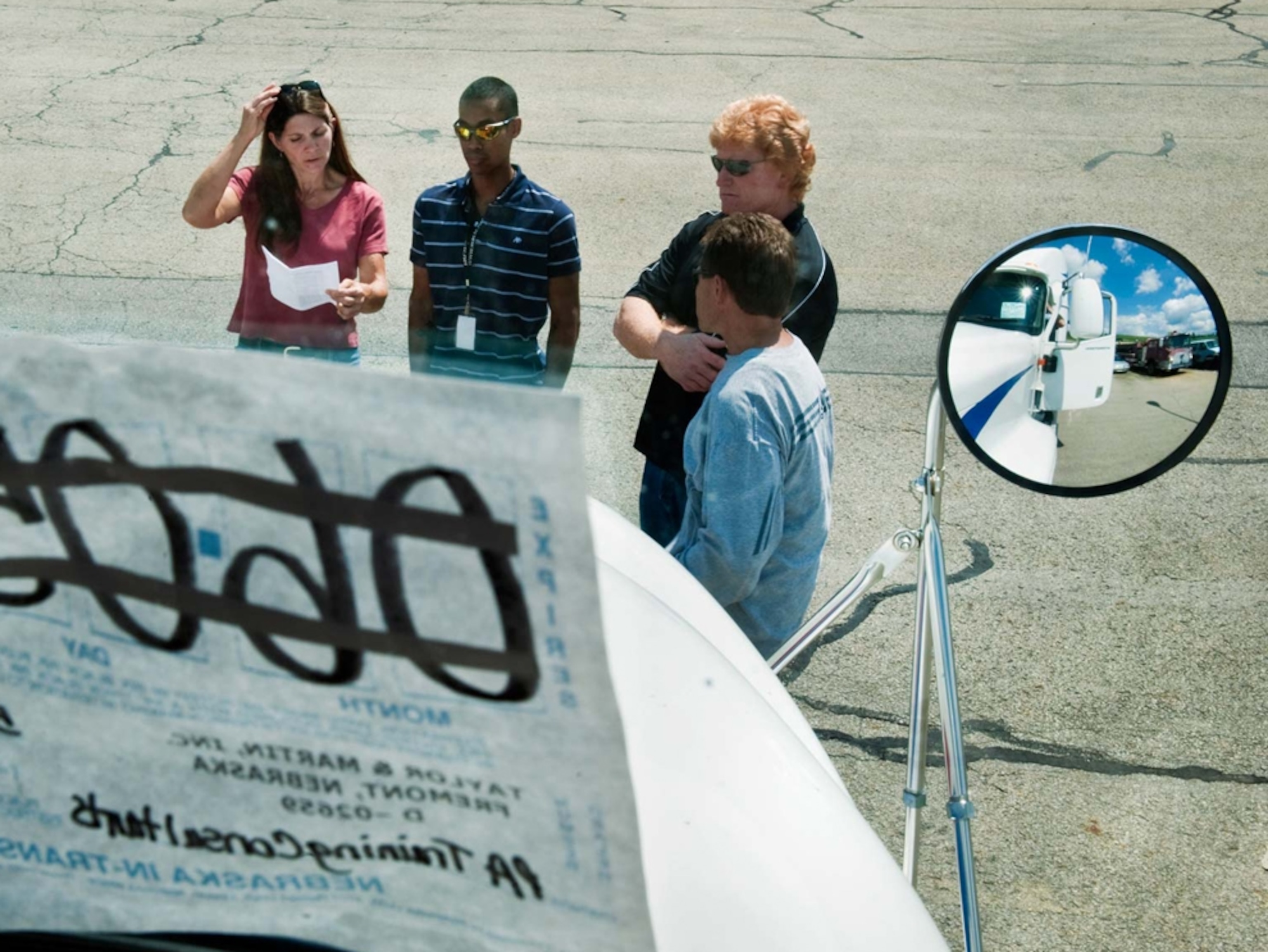 Lee Zavislak and fellow students take a driving lesson at the Western Area Career and Technology Center in Canonsburg, Pennsylvania. The students are learning to drive 18-wheel trucks.