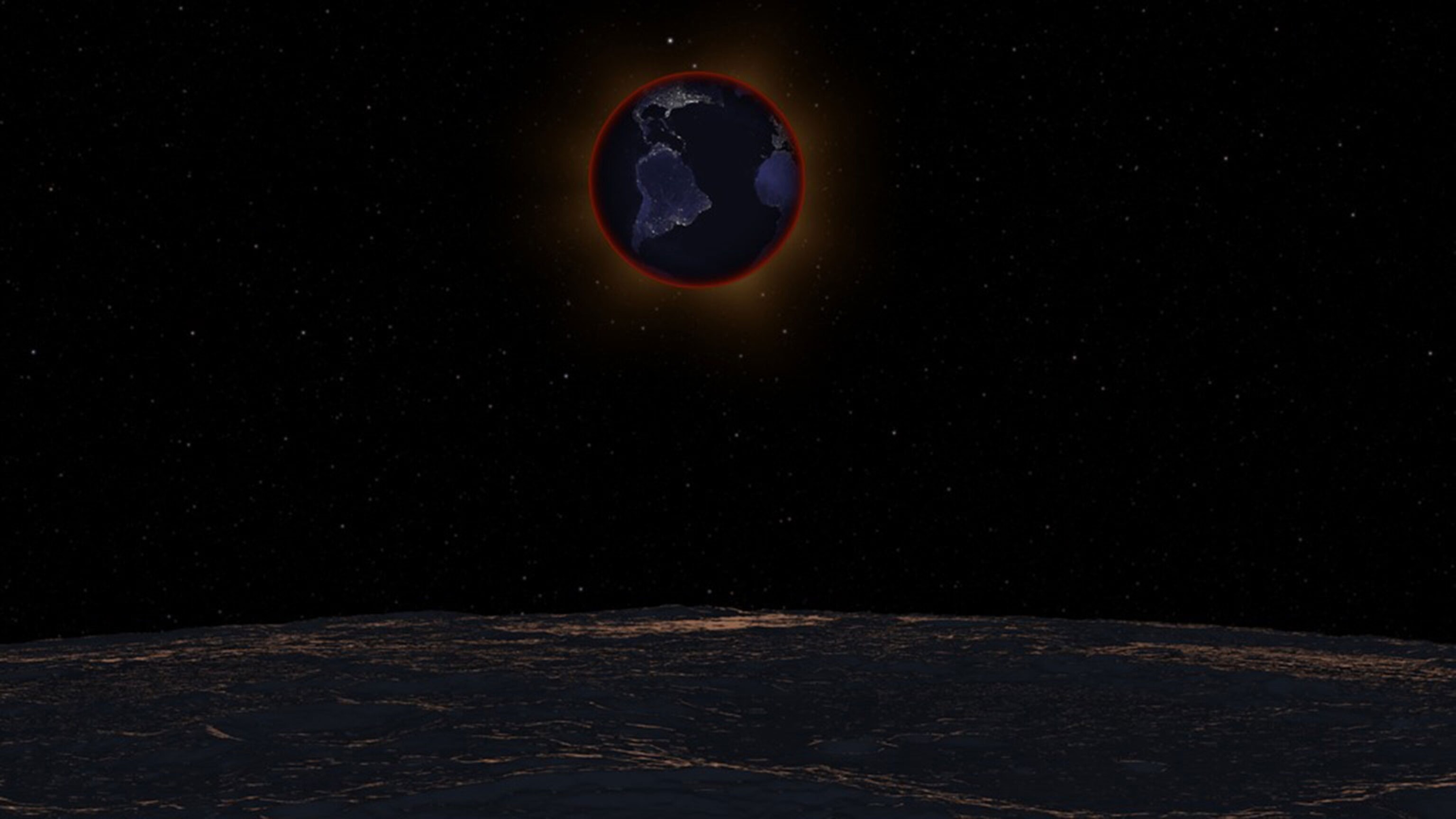 simulation shows the view from the moon of a backlit Earth