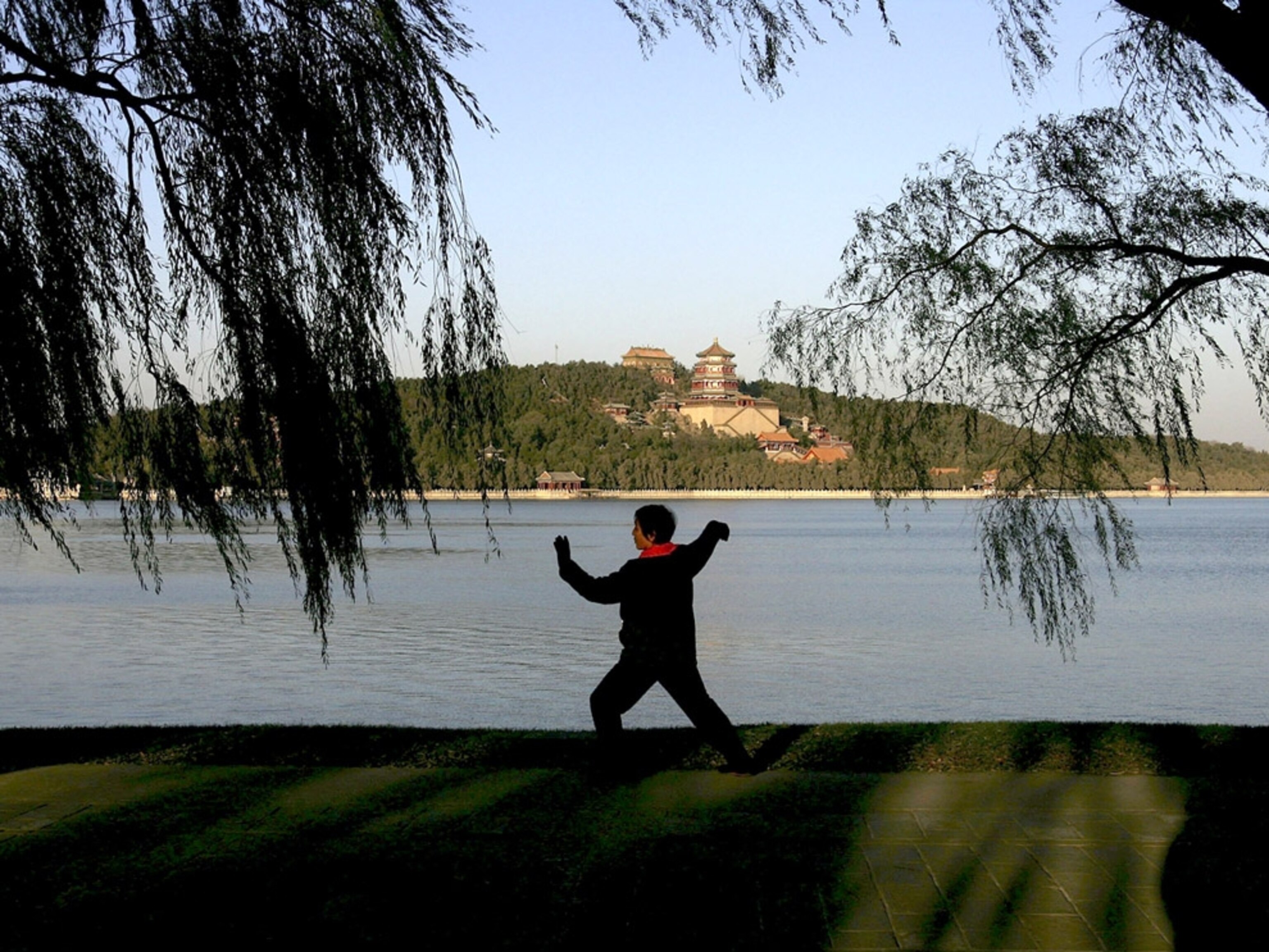 Woman practices tai chi