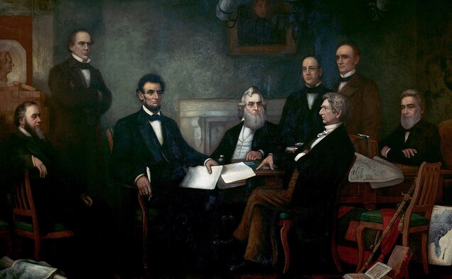 On January 1, 1863, President Abraham Lincoln announced the Emancipation Proclamation. Painter Francis Bicknell Carpenter imagined the moment in his work from 1864, which shows Lincoln surrounded by his cabinet.