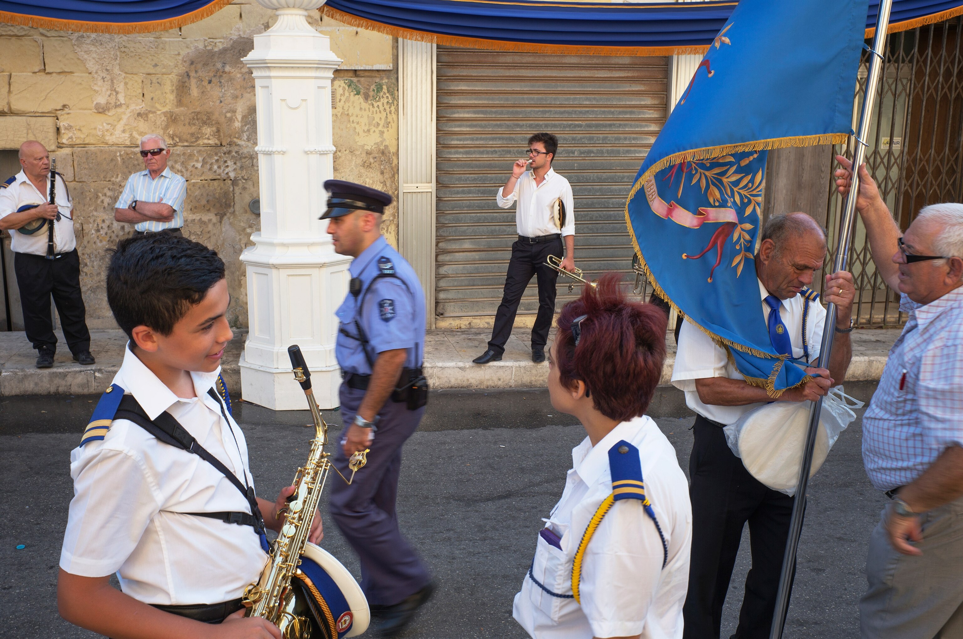 band members on the streets for Feast of Our Lady of Mount Carmel, Malta