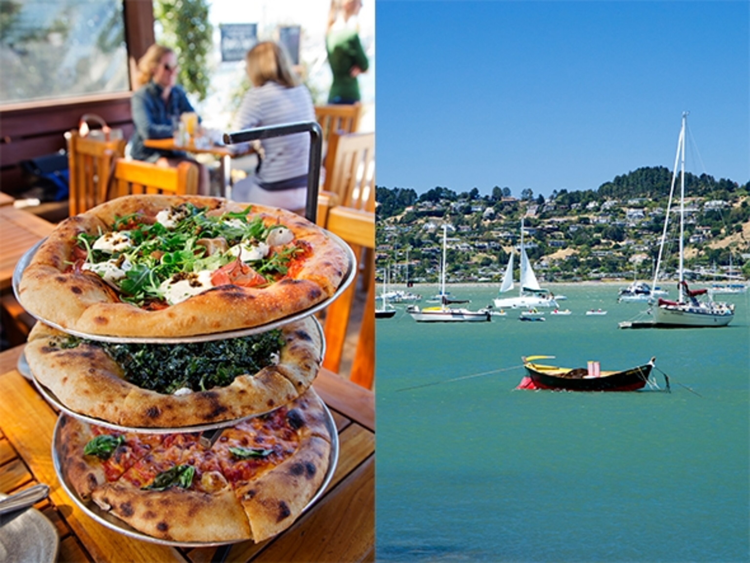 A popular spot for locals, Sausalito's Bar Bocce is beloved for its crispy pizza—a favorite is the speck, burrata, fried capers, and arugula—and cross-harbor views toward Tiburon. (Photographs by Catherine Karnow)