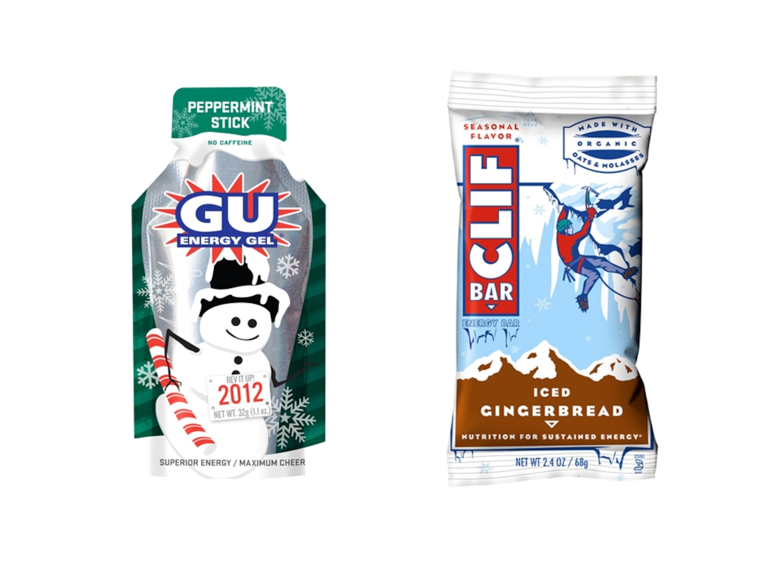a holiday Clif Bar and GU energy gel