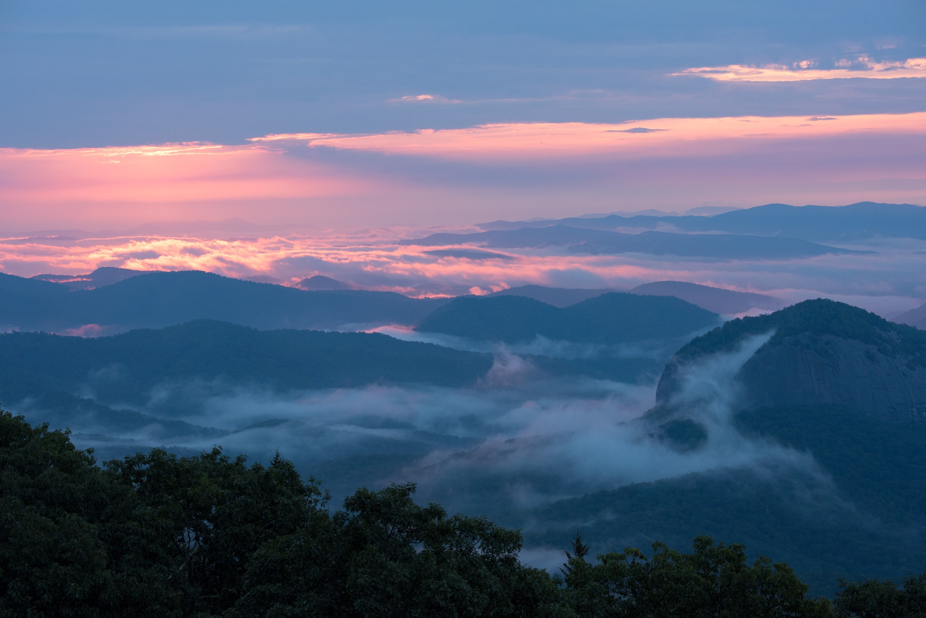 sunrise over Looking Glass Rock in the Pisgah National Forest, North Carolina