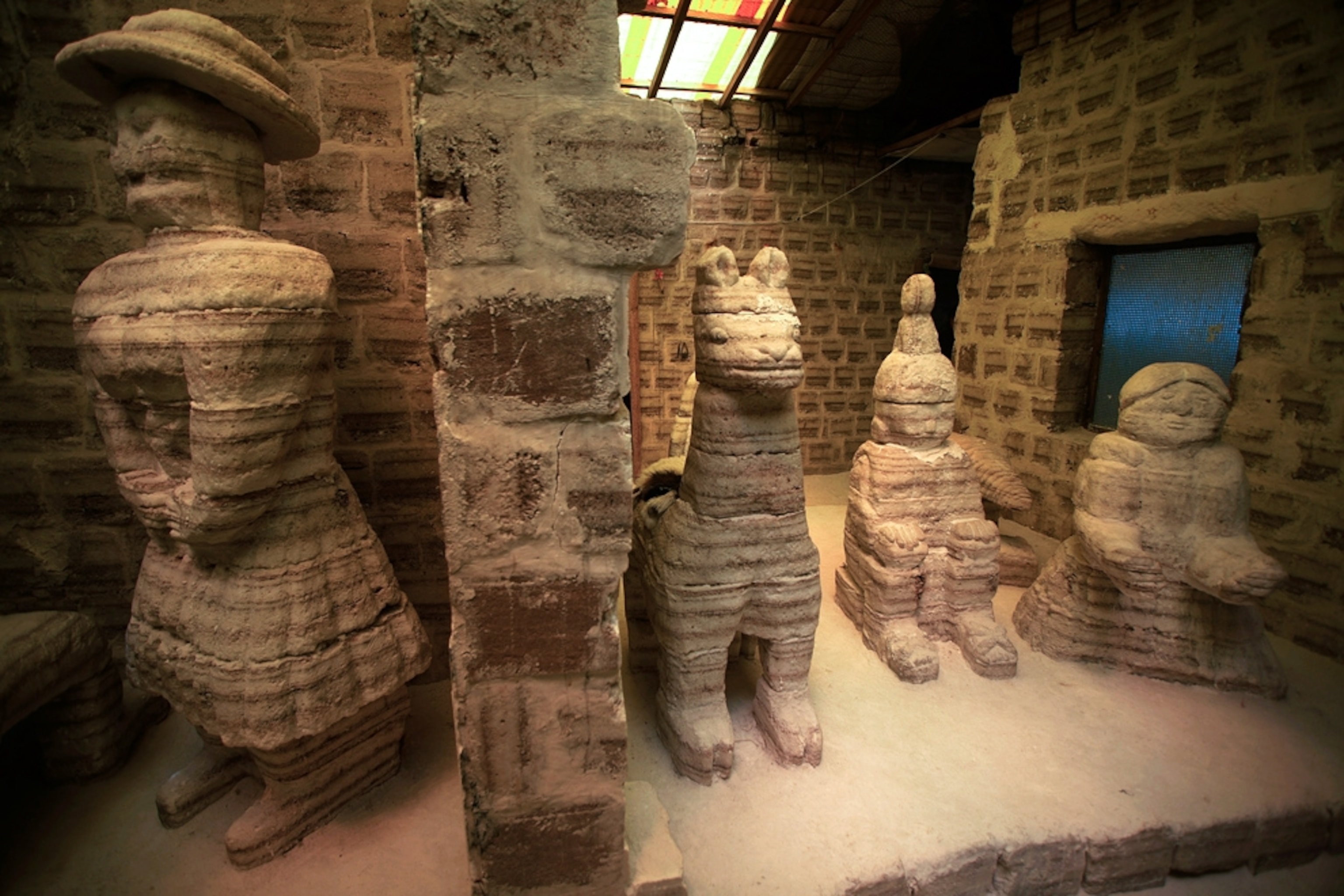 Salt figures are lined up inside the salt hotel on Salar de Uyuni