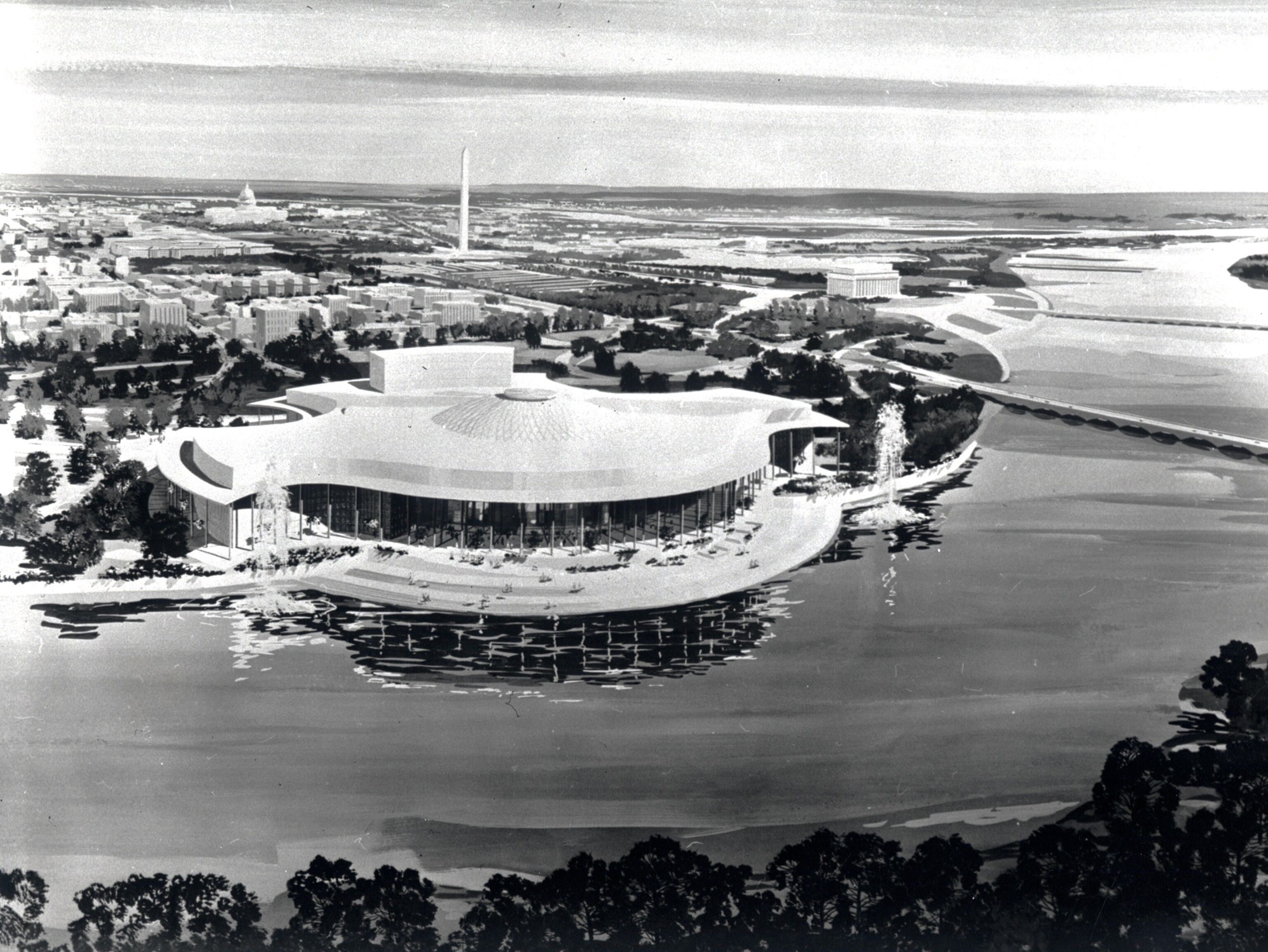 Washington's Other Monuments - A drawing of a proposed Kennedy Center.