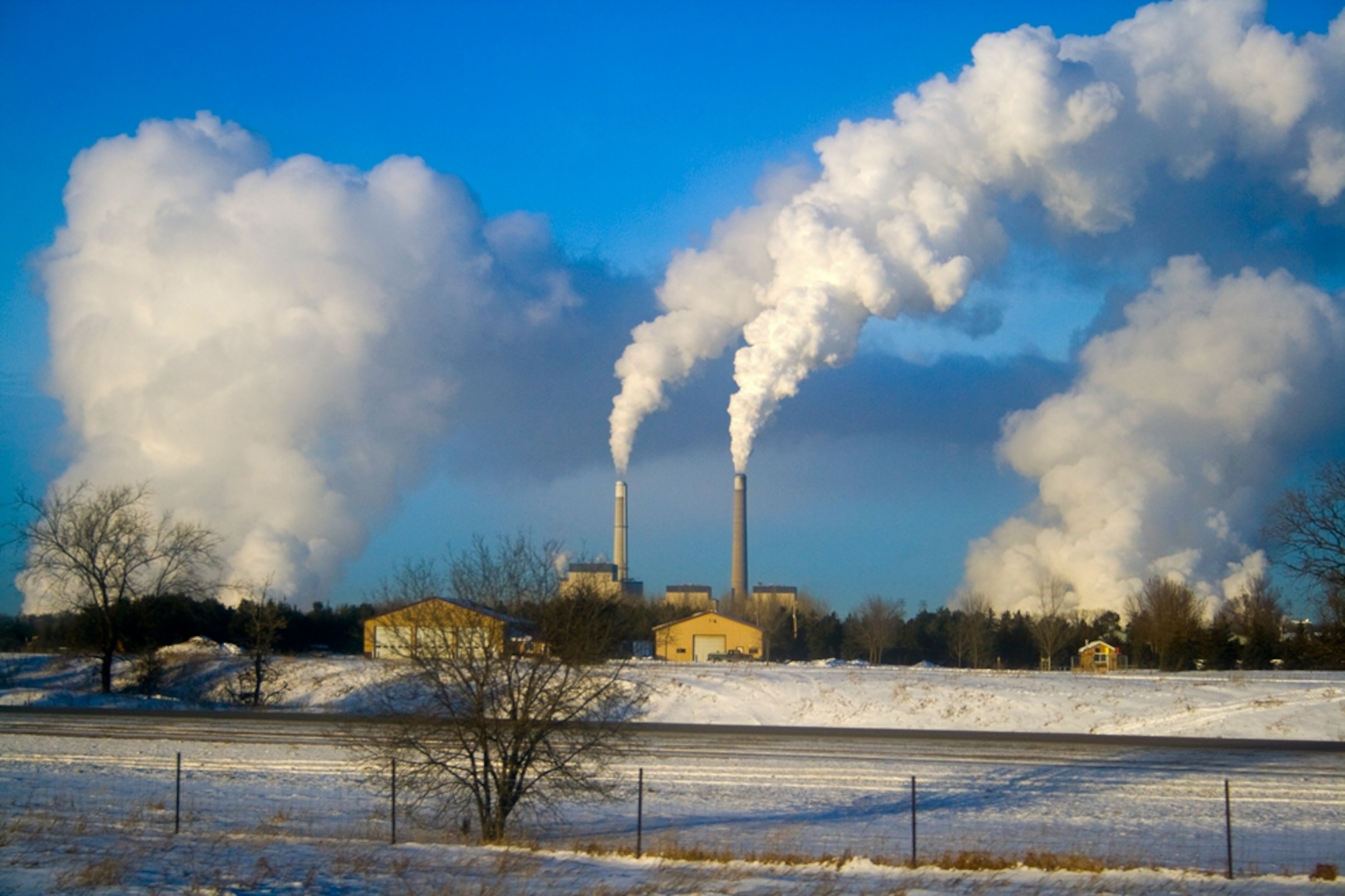 Steam emerges at Monticello nuclear power planet in Minnesota.