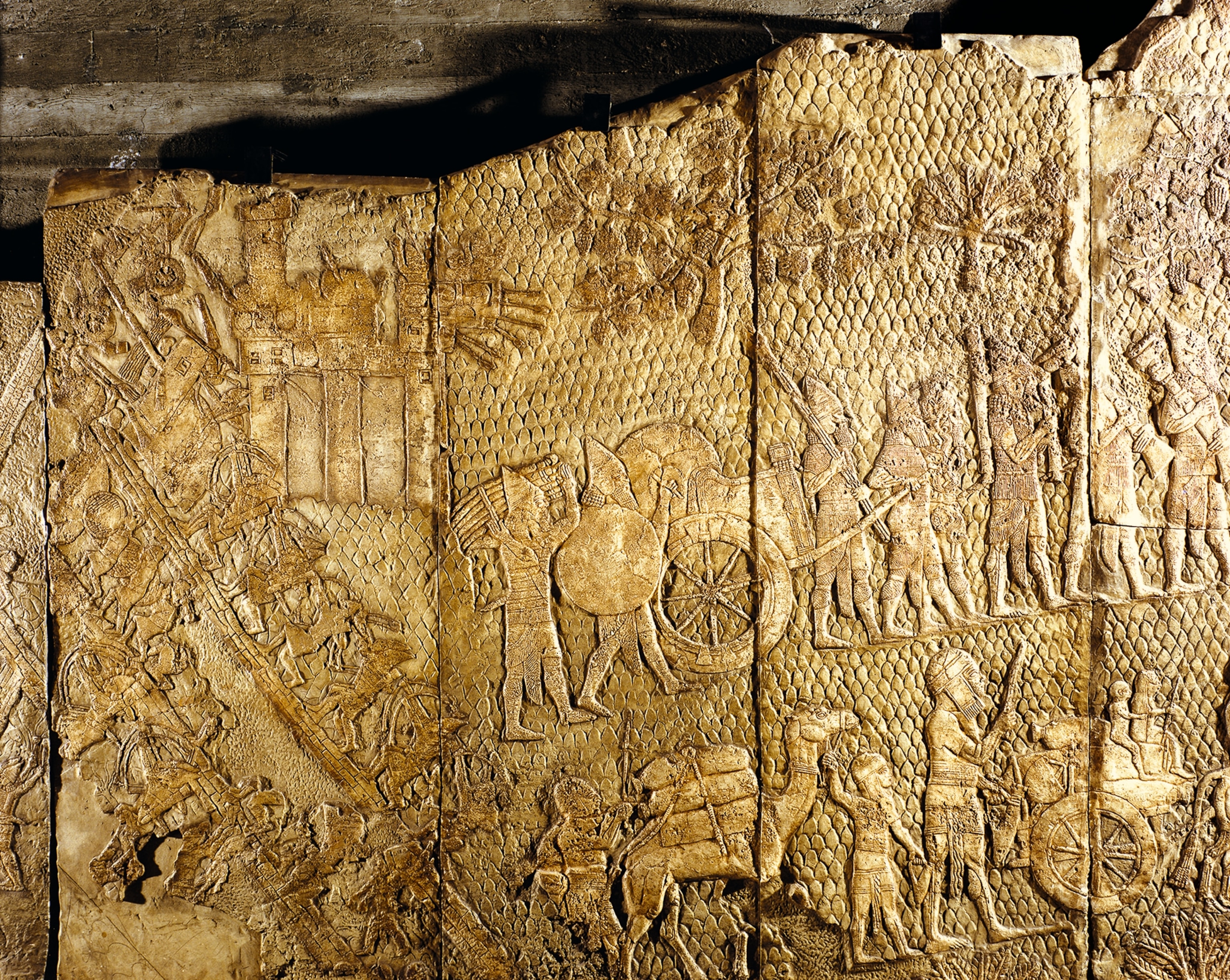 A relief from the palace of King Sennacherib in Nineveh shows the conquest of Lachish by the Assyrians in 701 B.C.