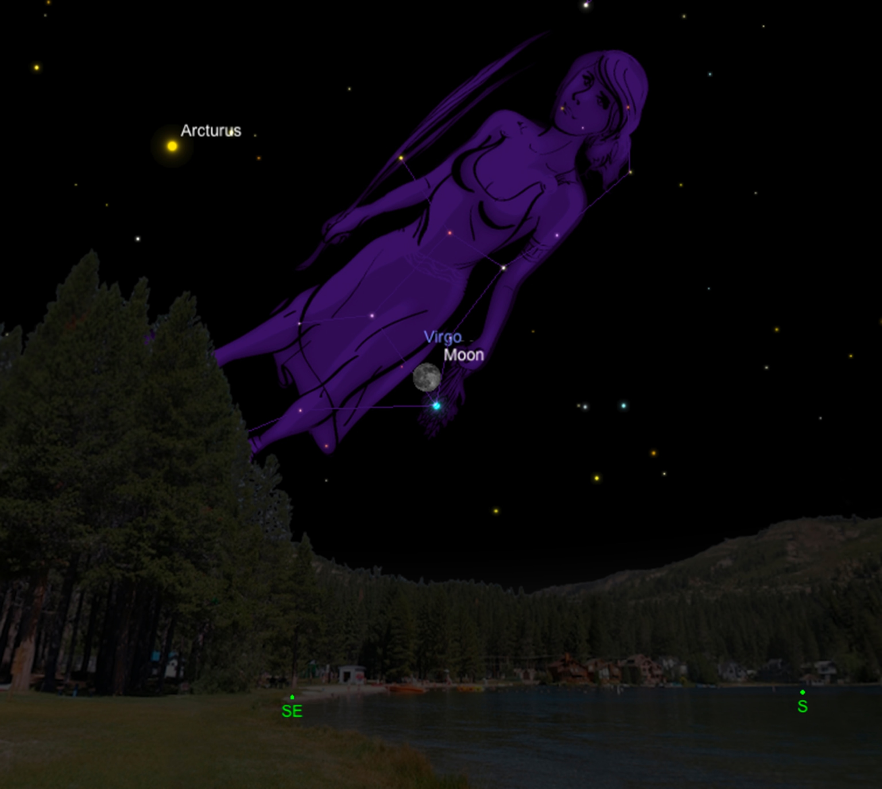 the moon next to Spica in the constellation Virgo