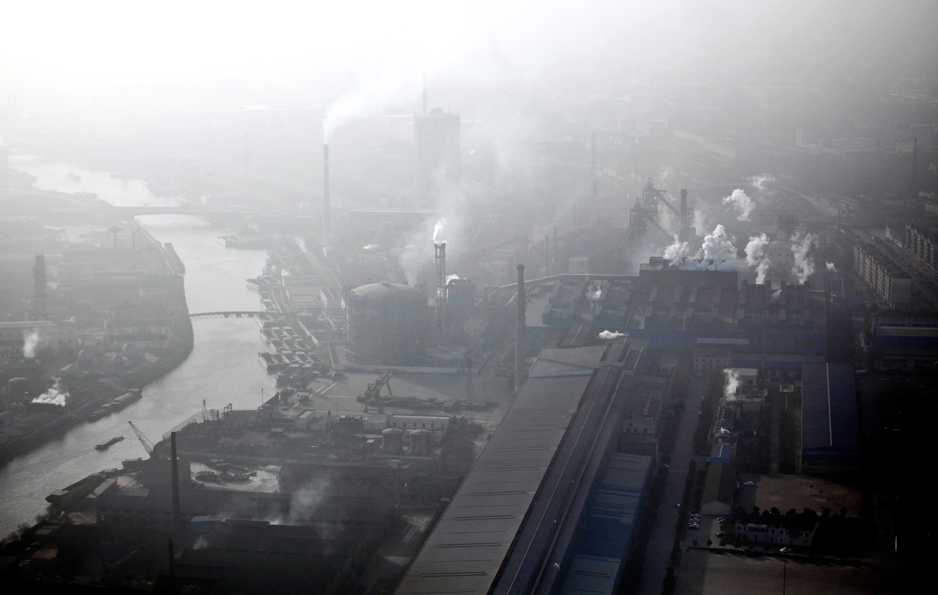 pollution over an industrial area of Huaxi village, at Jiangsu province.