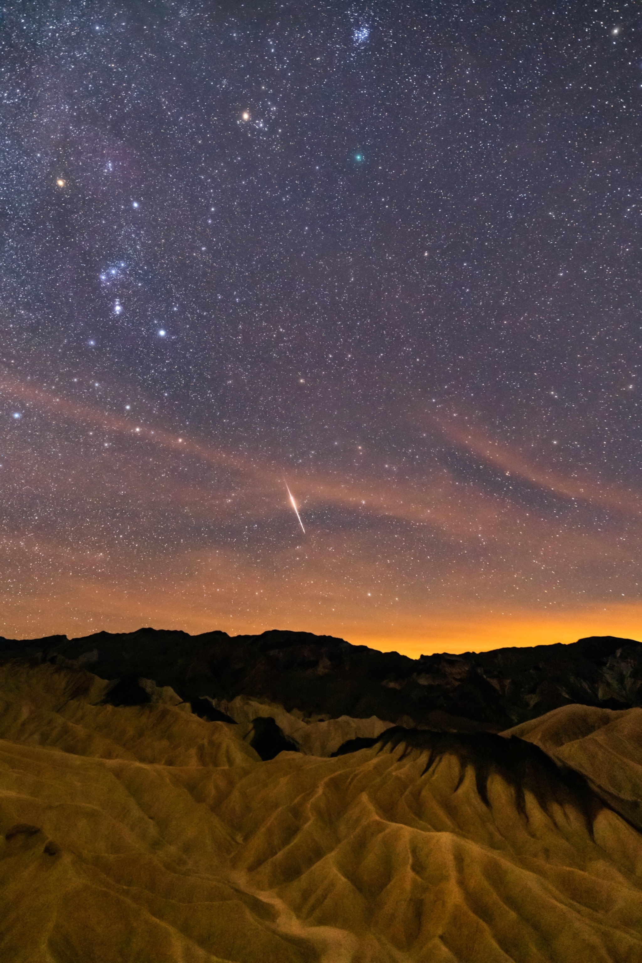 A meteor in the dark sky of Death Valley National Park