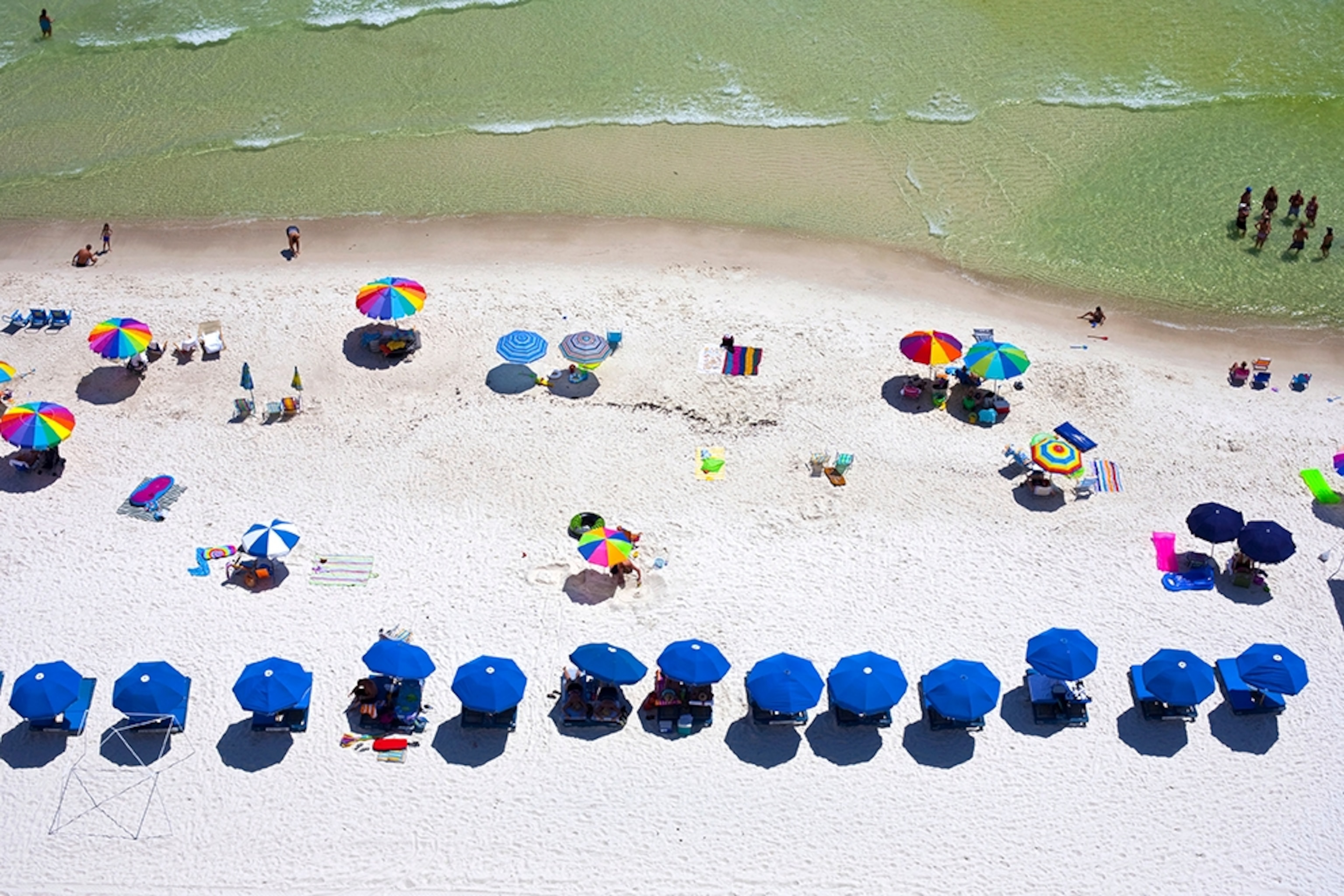 Aerial picture of umbrellas on a beach, Panama City Beach, Florida
