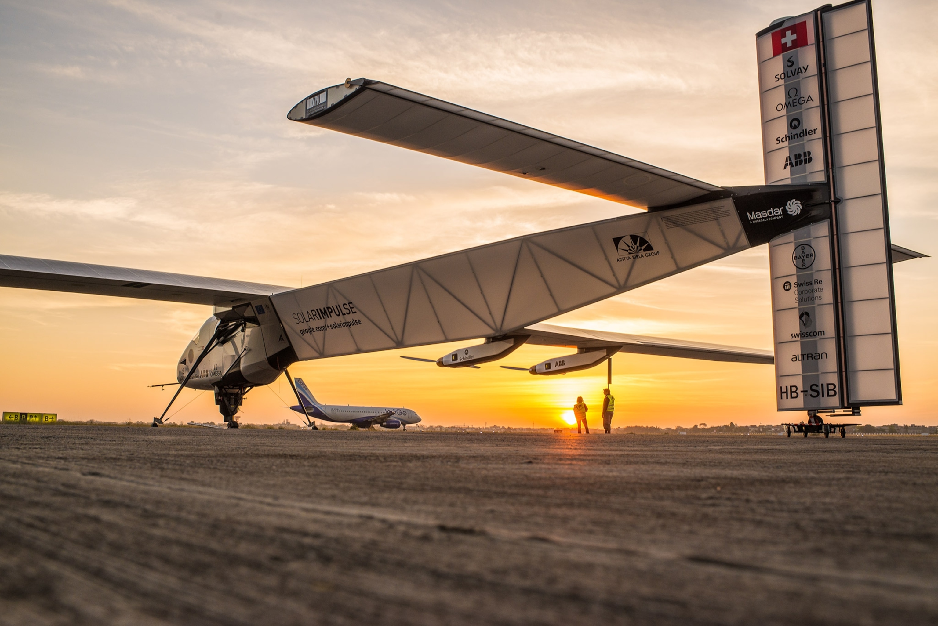 a solar powered plane about to take off