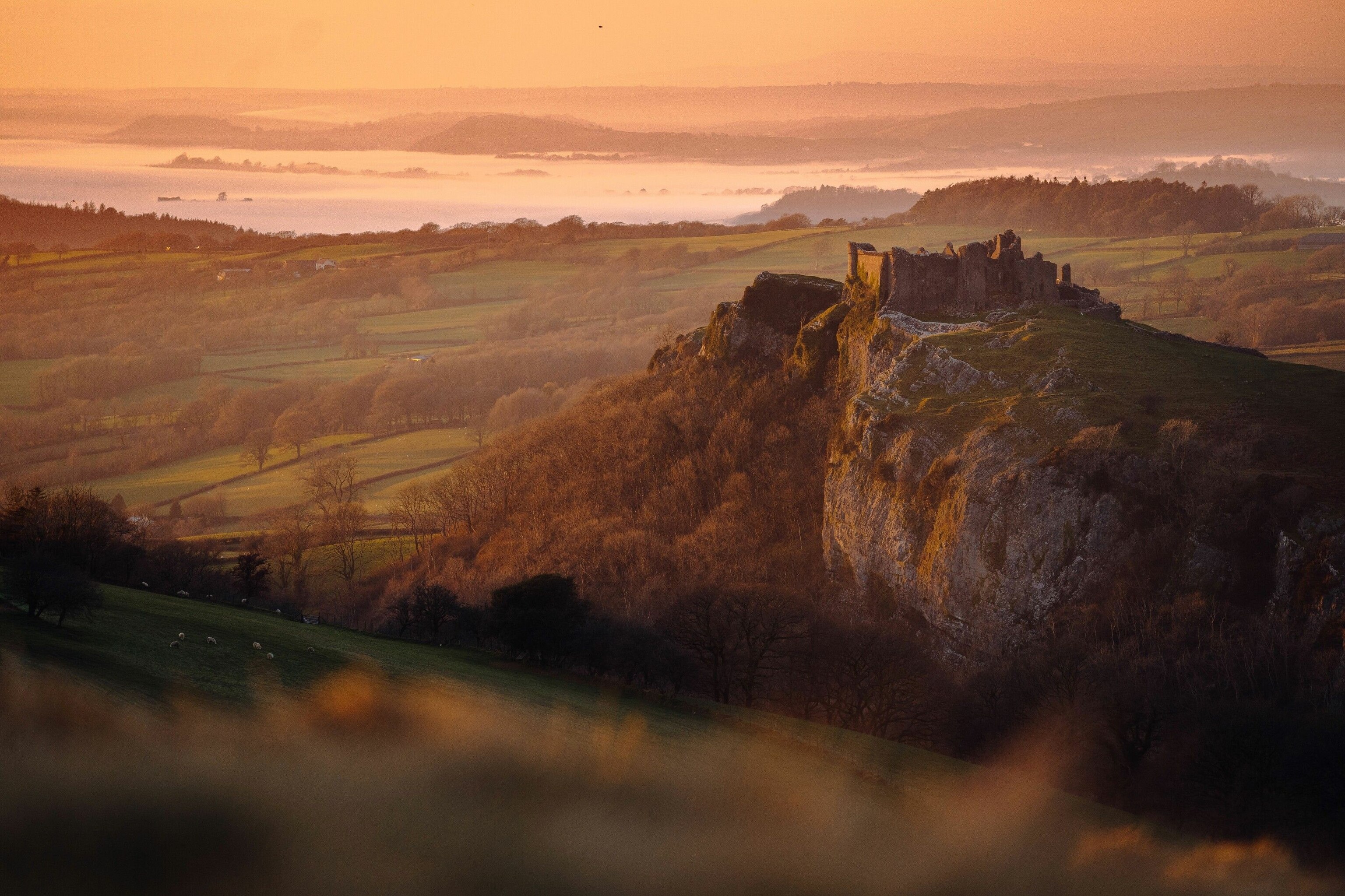 The majestic castle of Carreg Cennen is located a few miles southeast of Llandeilo in Carmarthenshire.