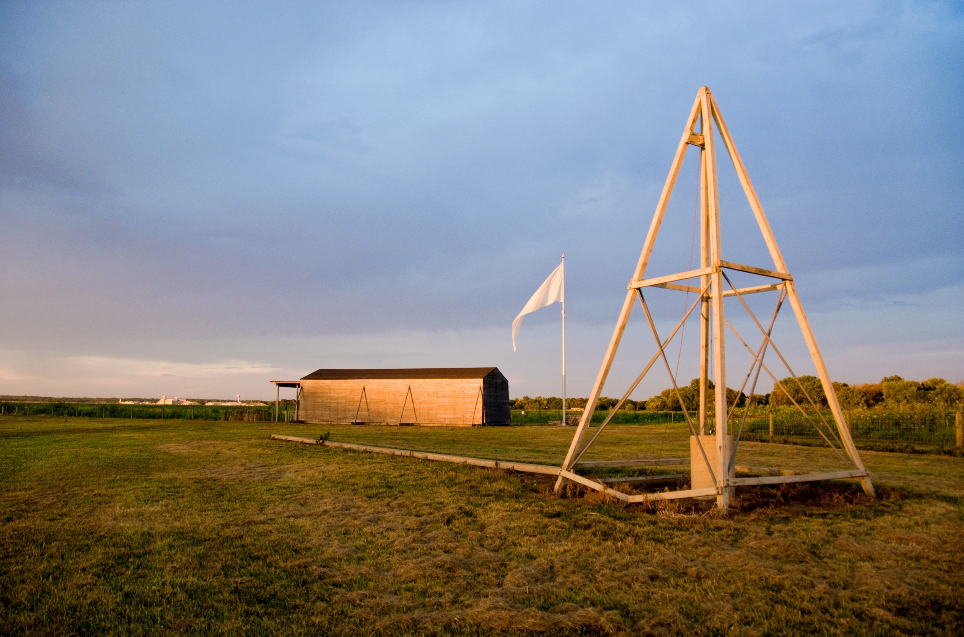 a reproduction of the Wright Brothers' hangar and catapult in Dayton, Ohio