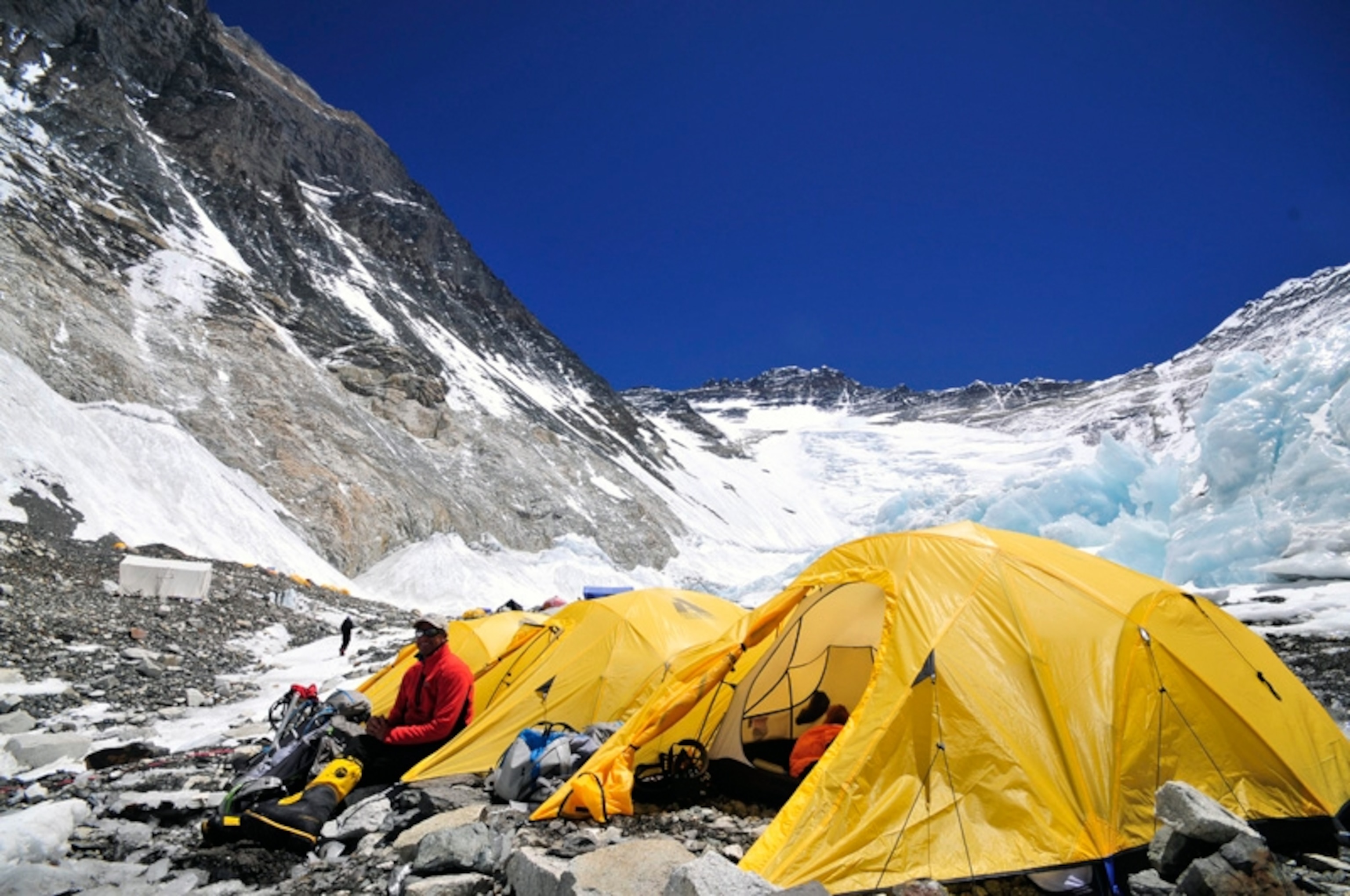 Peter just arriving for first stay at Camp II, home for the next few days, at the base of the Western Cwm.