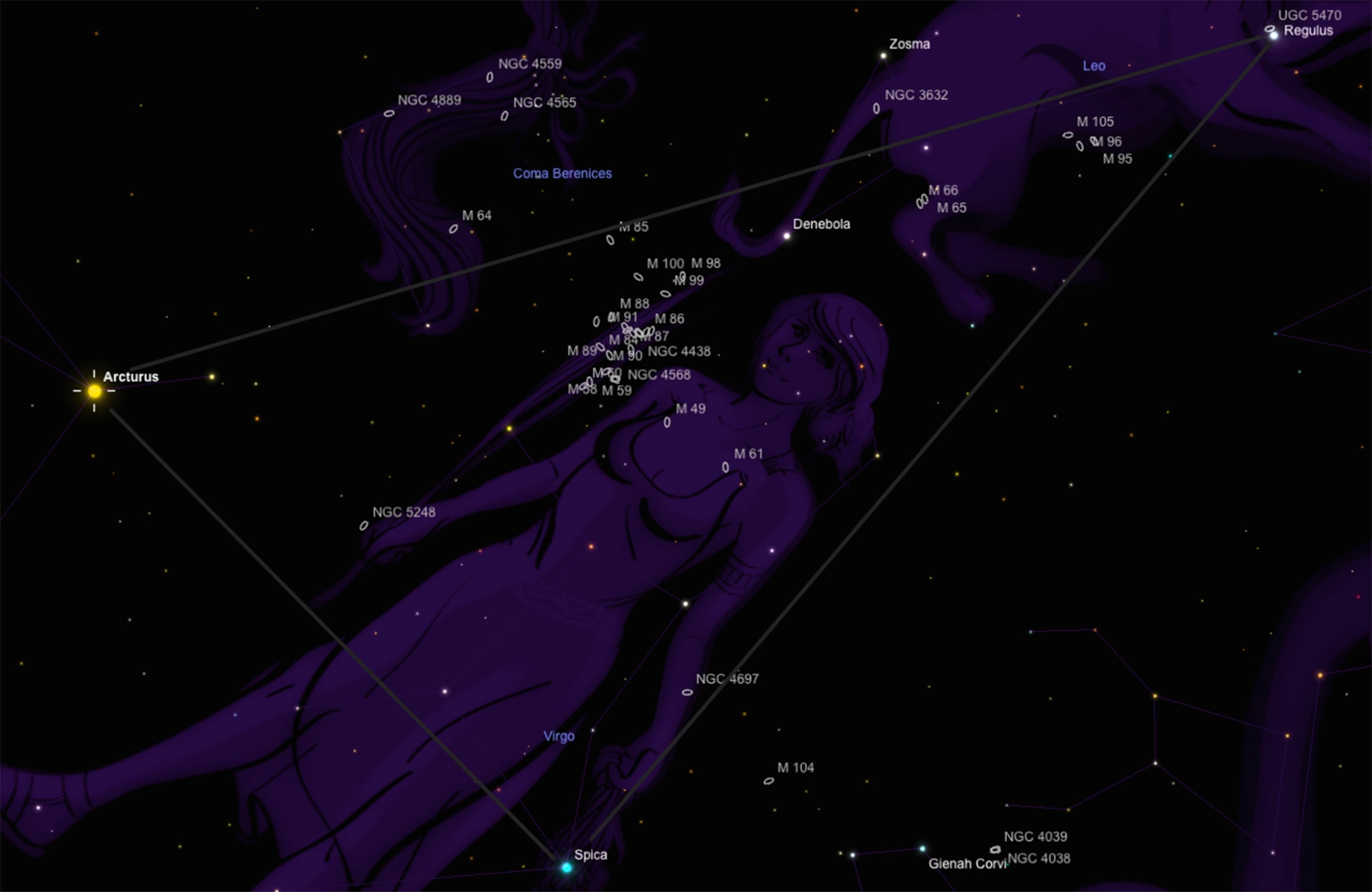 close-up view within the Spring Triangle stellar