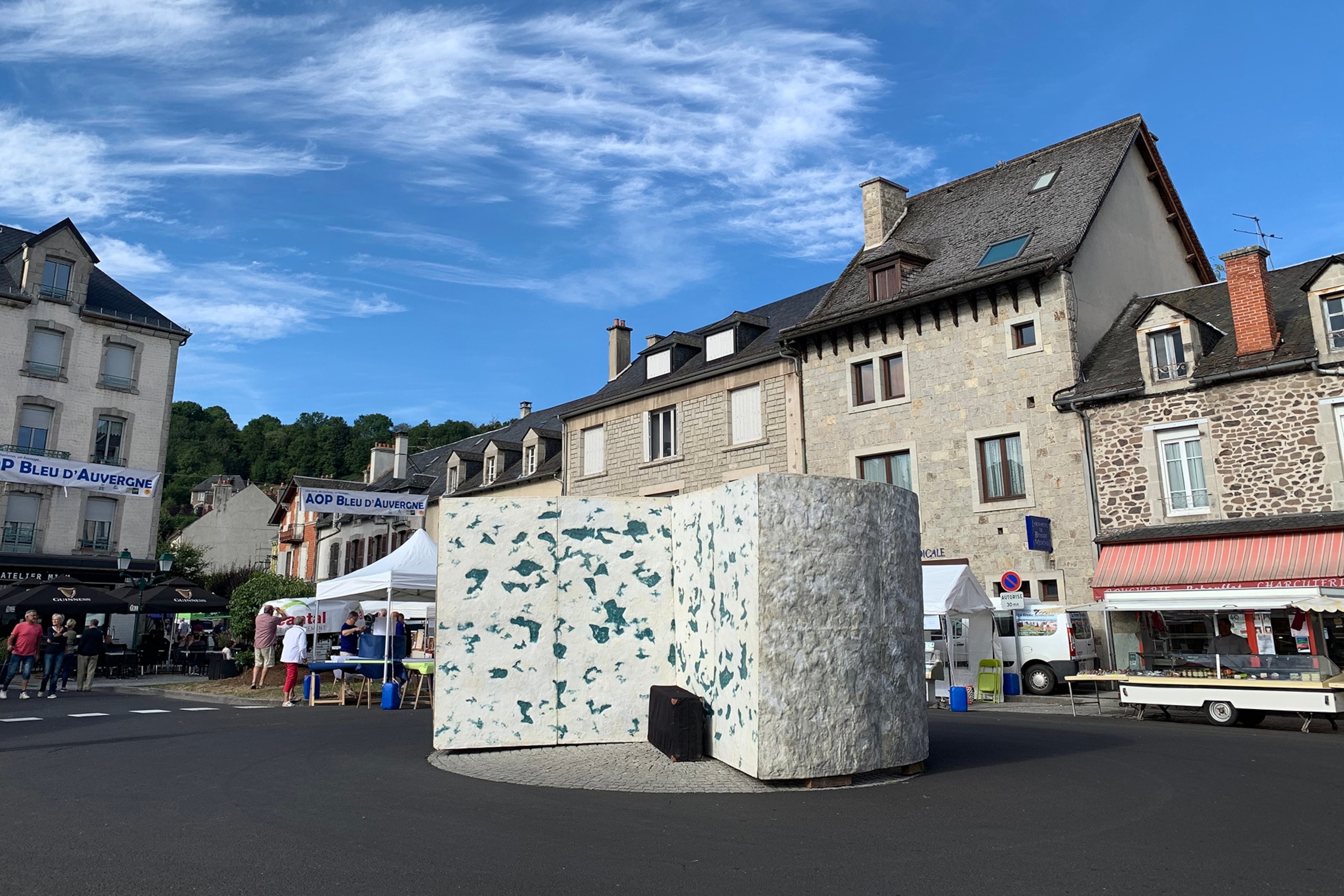 Replica blue cheese on a roundabout.