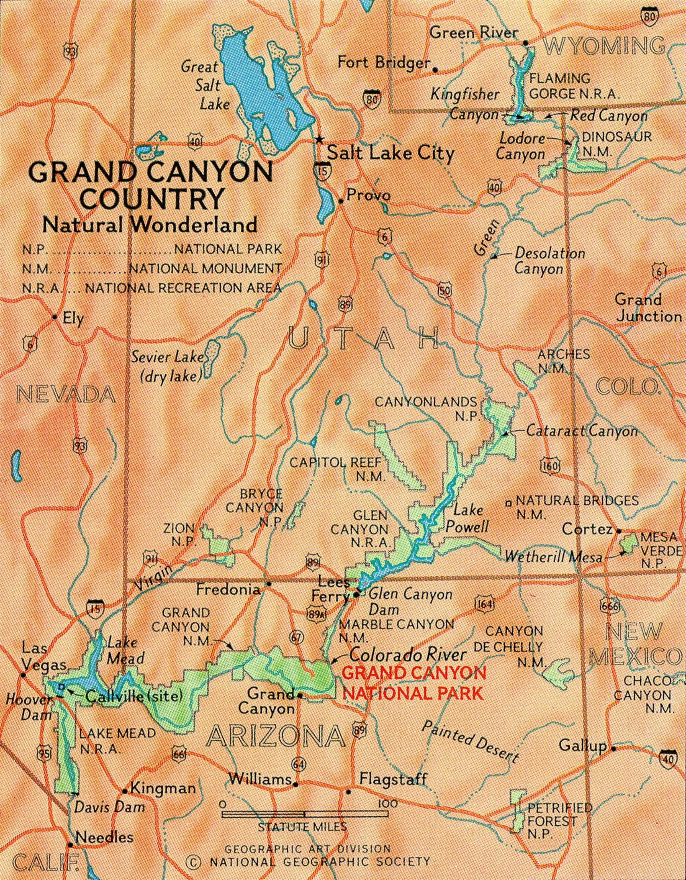 A map of an expedition through the Grand Canyon.