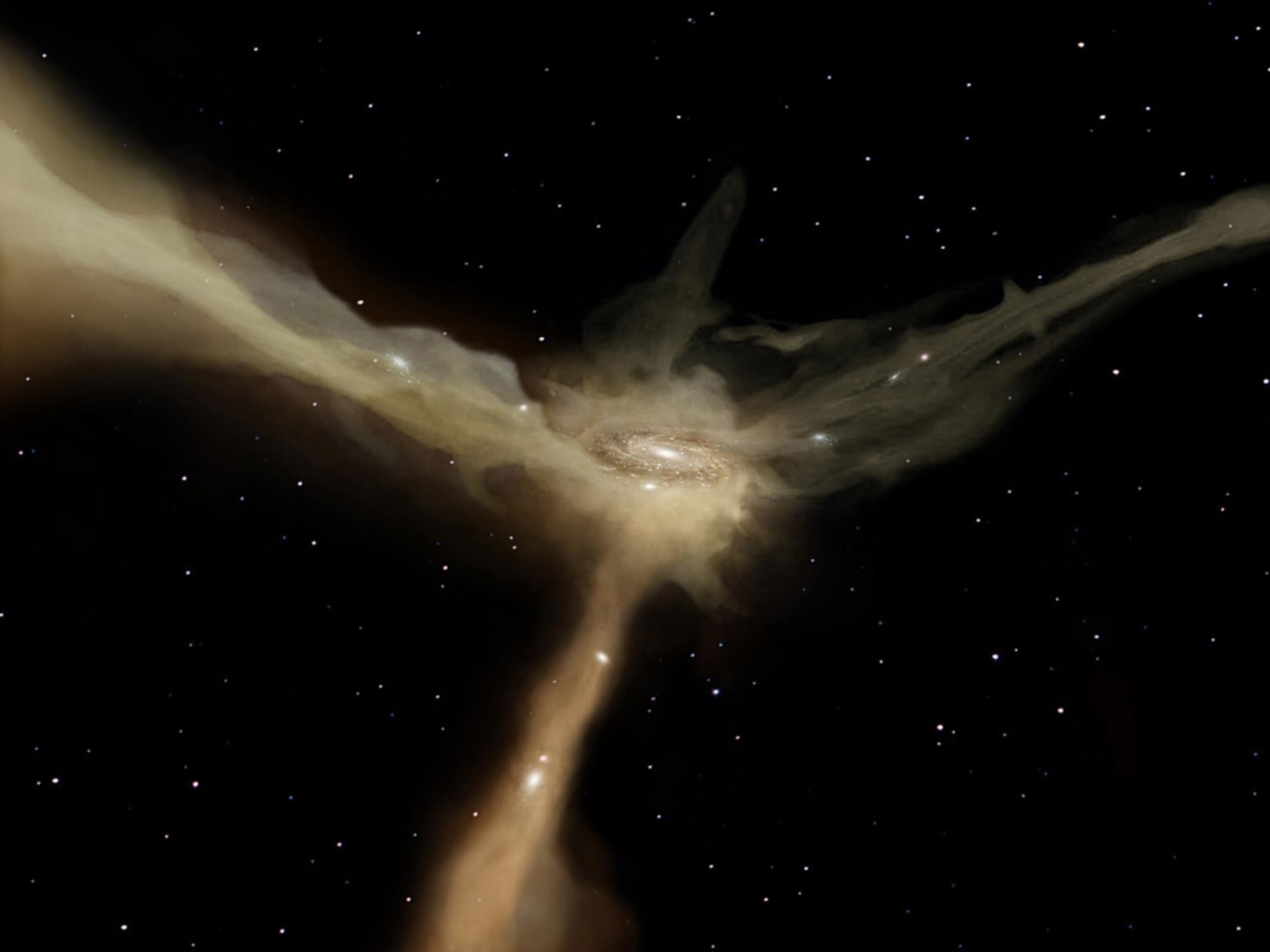 a galaxy consuming streamers of cold gas
