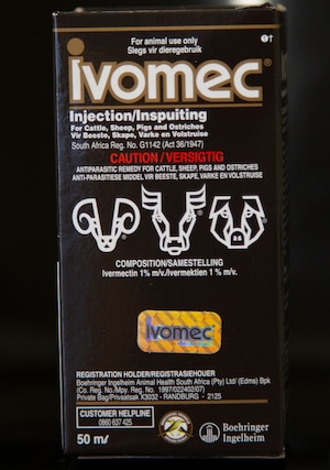 The packaging for ivermectin in South Africa, which features livestock.