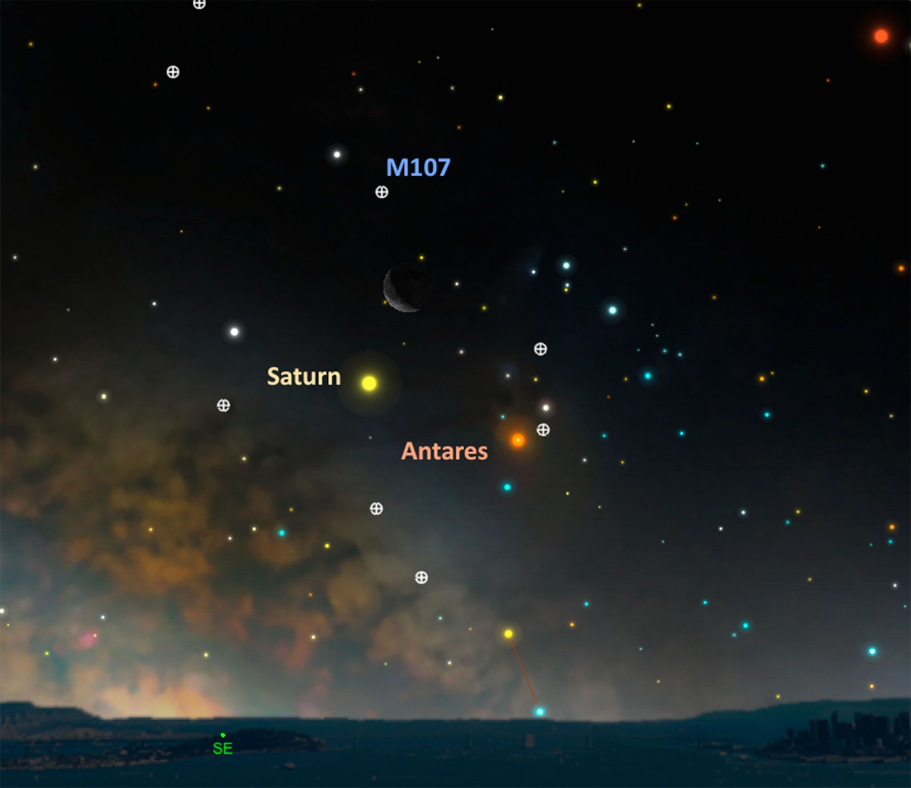 Saturn and globular cluster M107