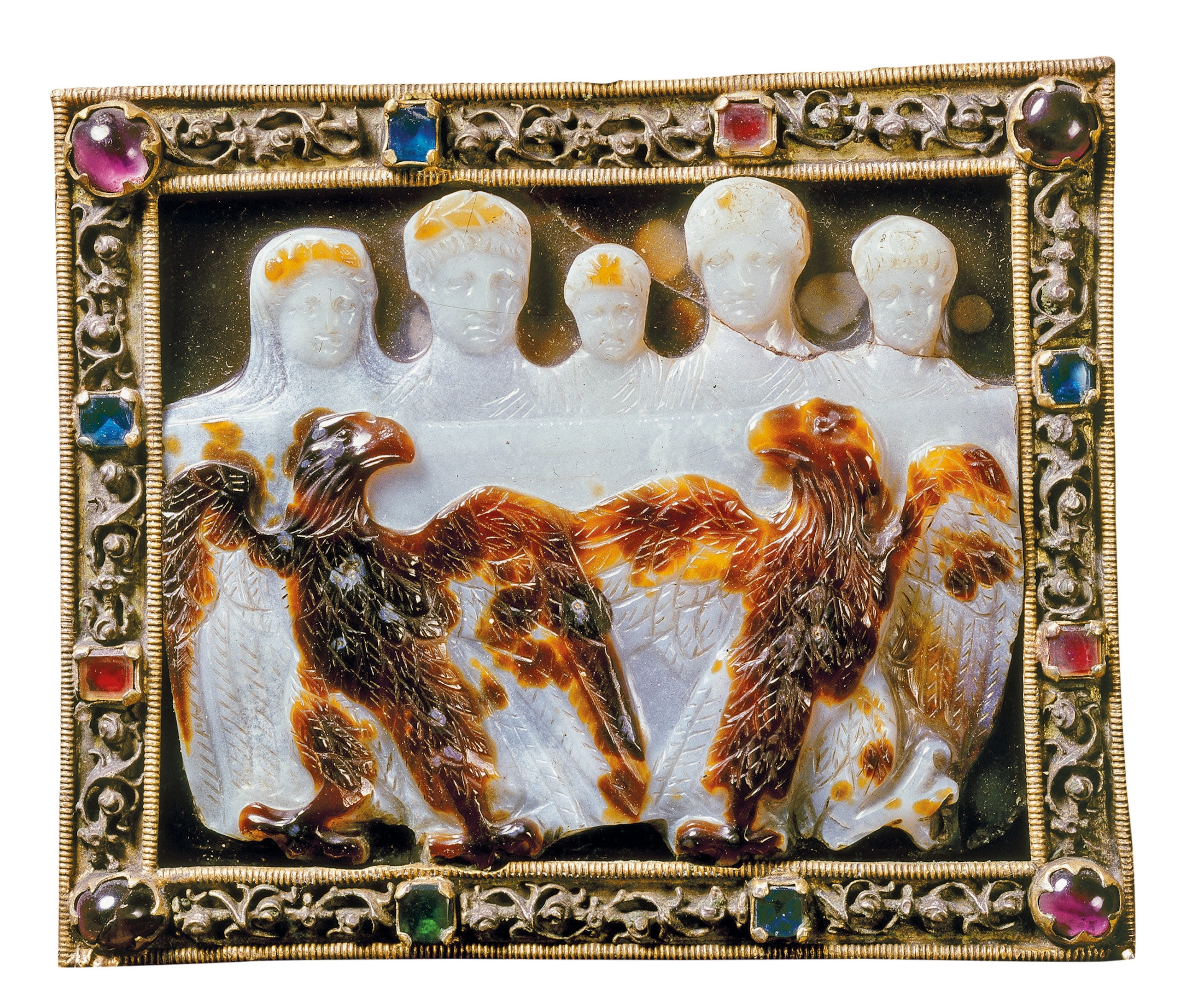A cameo believed to depict (from left): Constantine’s mother, Helena; Constantine I; his son, Constantine II; his wife, Fausta; and his son, Crispus.