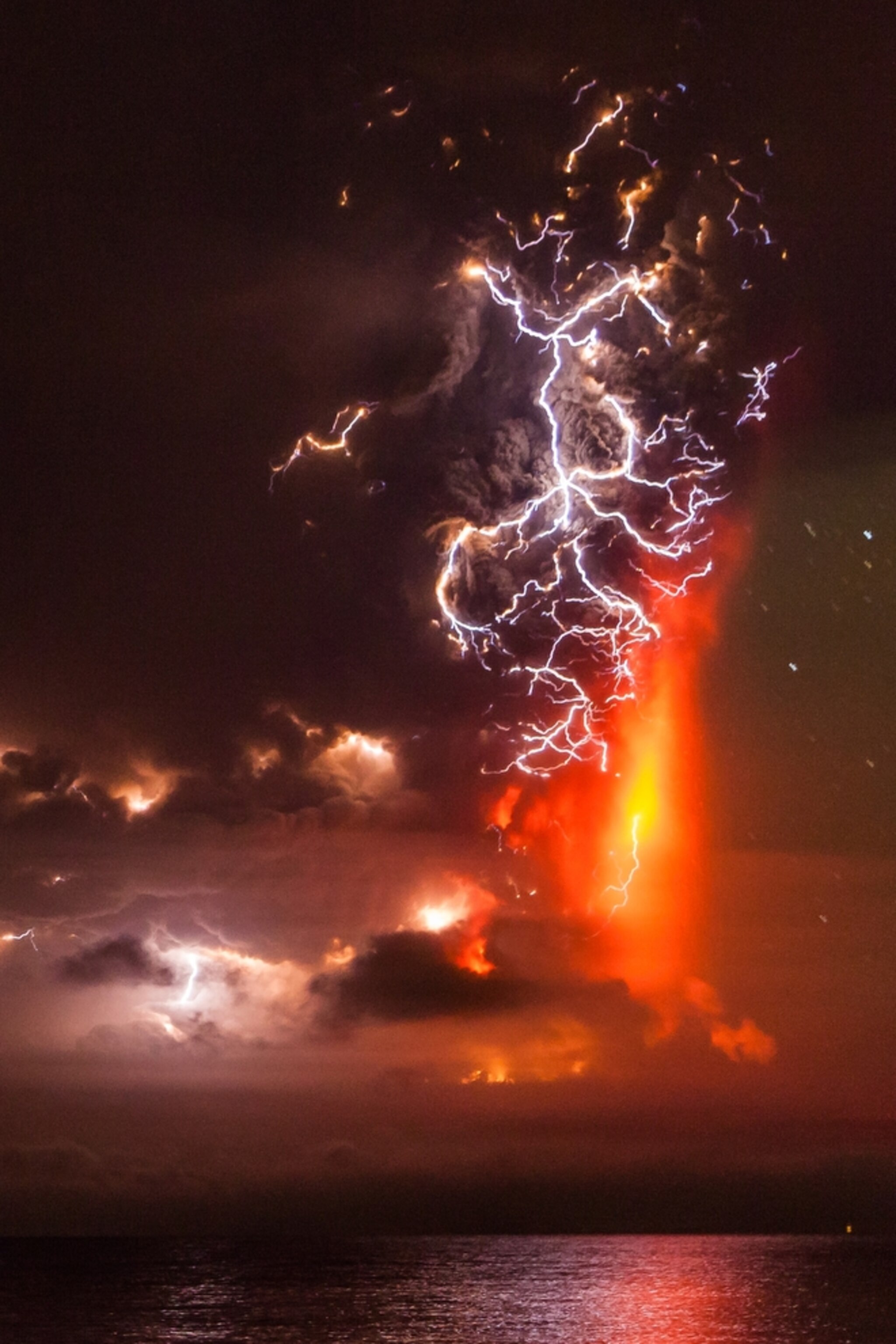 a volcano erupting in Frutillar, Chile