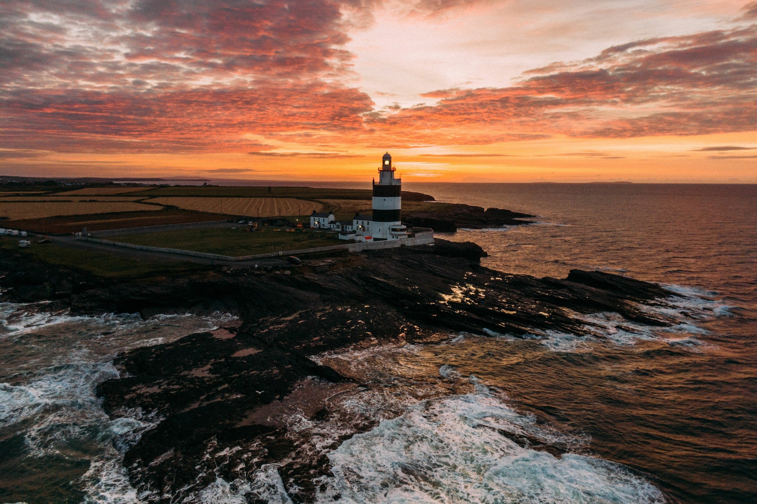 Sunset behind the lighthouse at Hook Head.