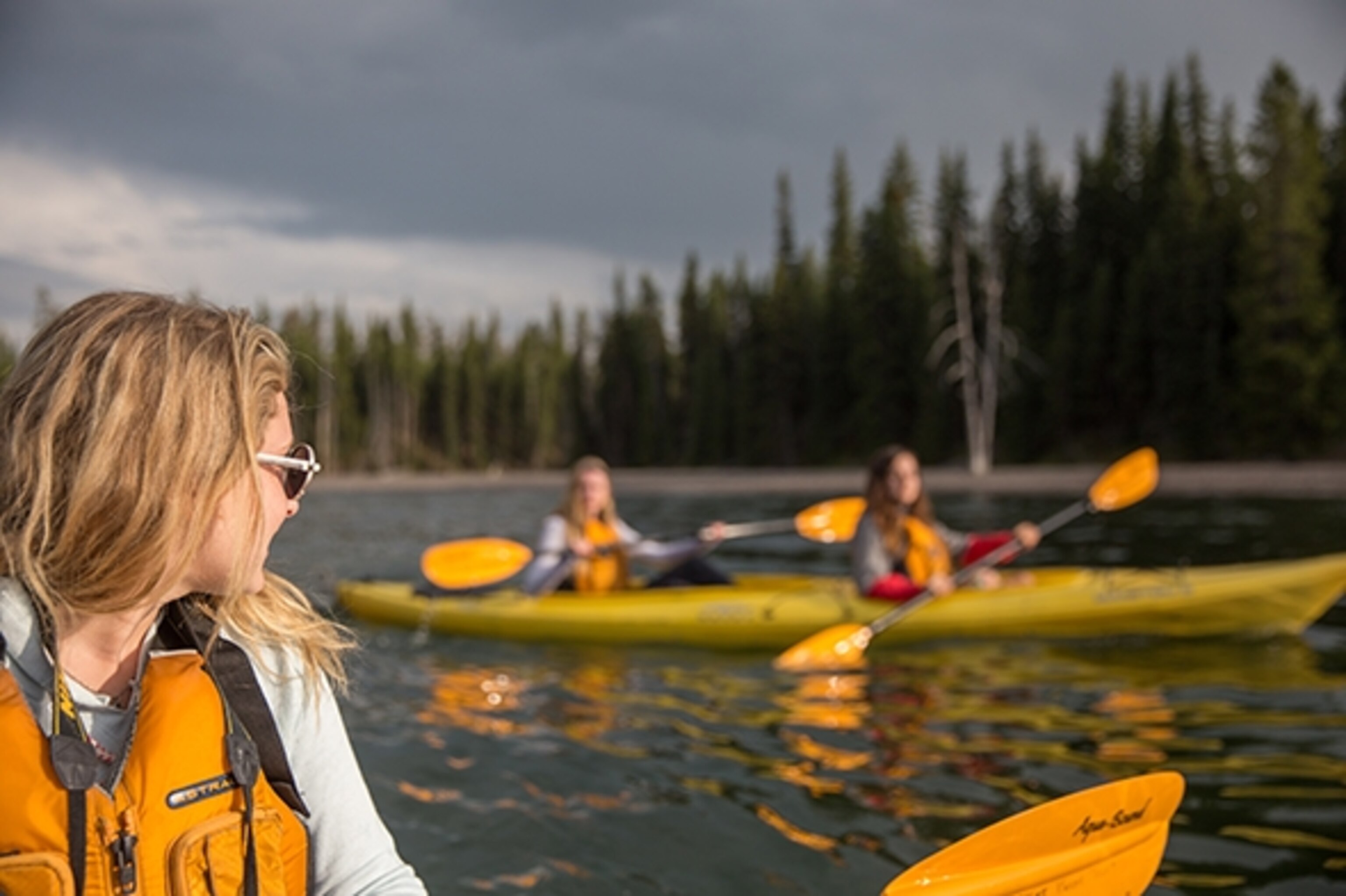 Magical moment: Paddling across Yellowstone Lake at sunset. (Photograph by Erika Skogg)