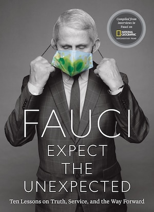 Picture of book cover with man putting on a face mask.