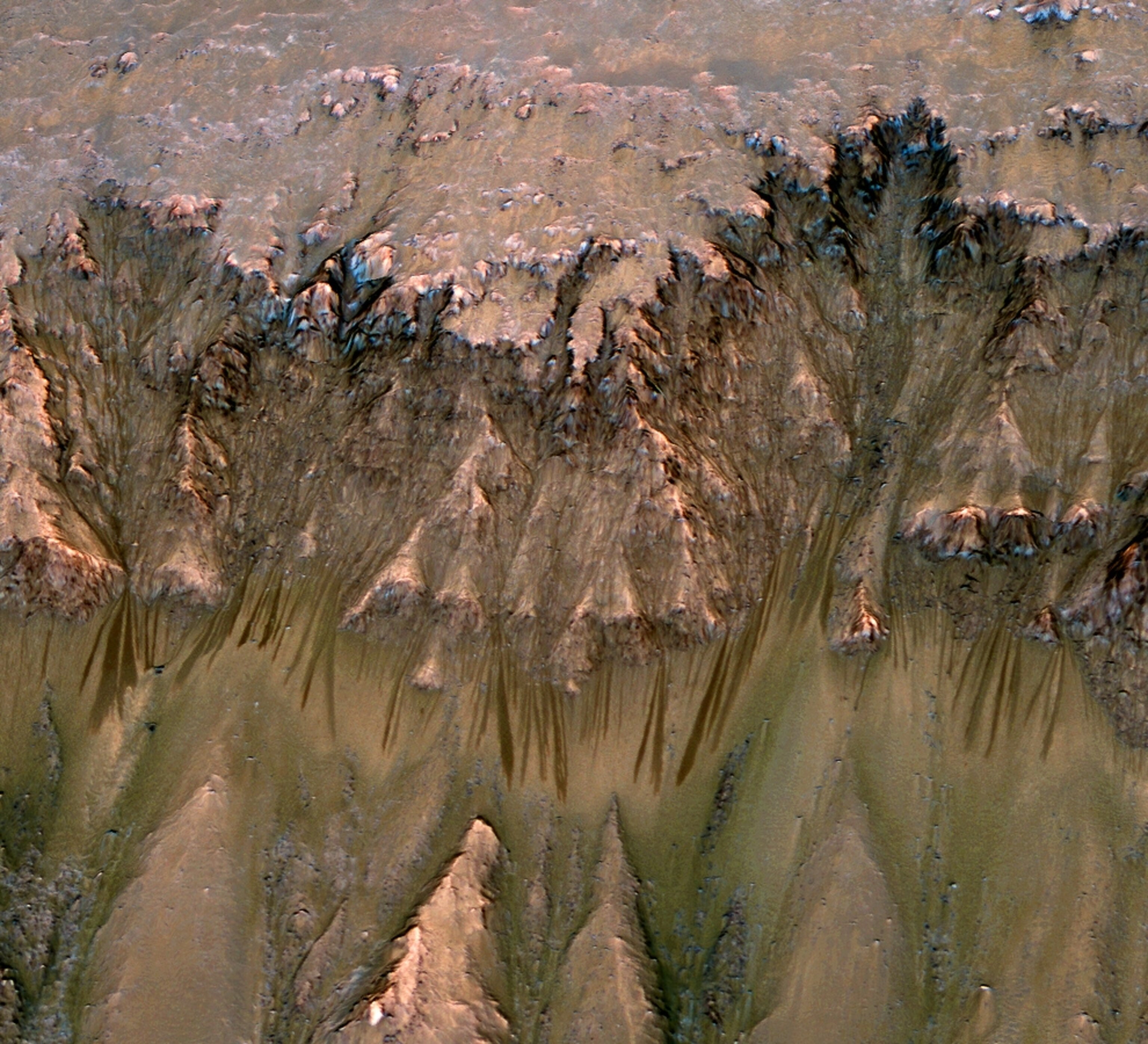 dark streaks in a Mars crater